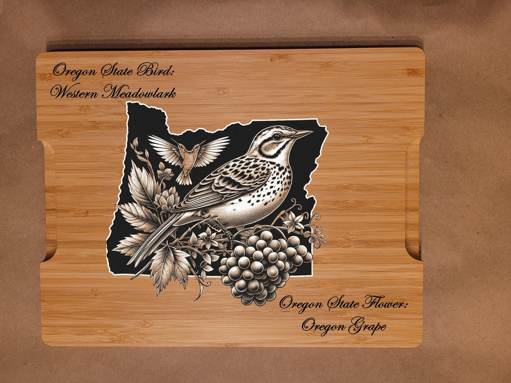 Custom Cutting Board with Rhode Island State Bird and State Flower. Retirement Gift, Birthday, Anniversary or Housewarming Gift.