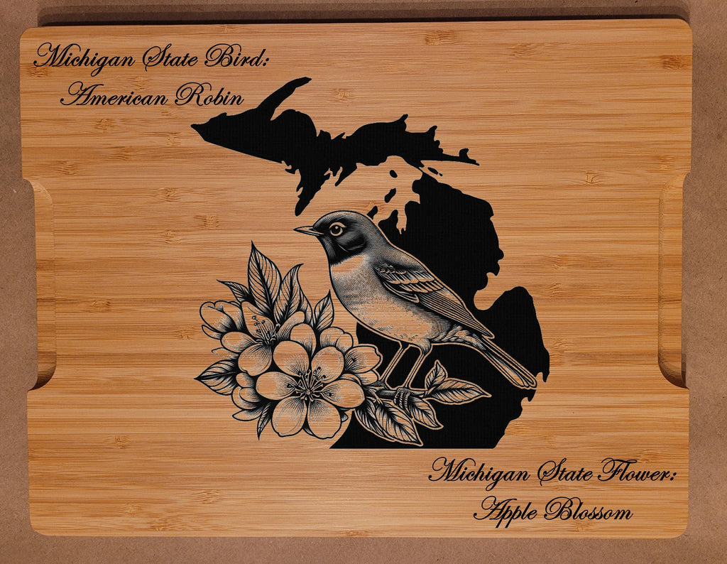 Engraved New Hampshire State Bird and Flower Bamboo Cutting Board