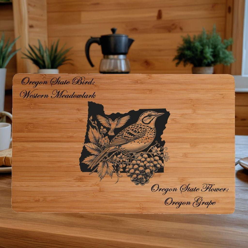 Personalized Cutting Board with Oregon State Bird and State Flower. Retirement Gift, Birthday, Anniversary or Housewarming Gift.
