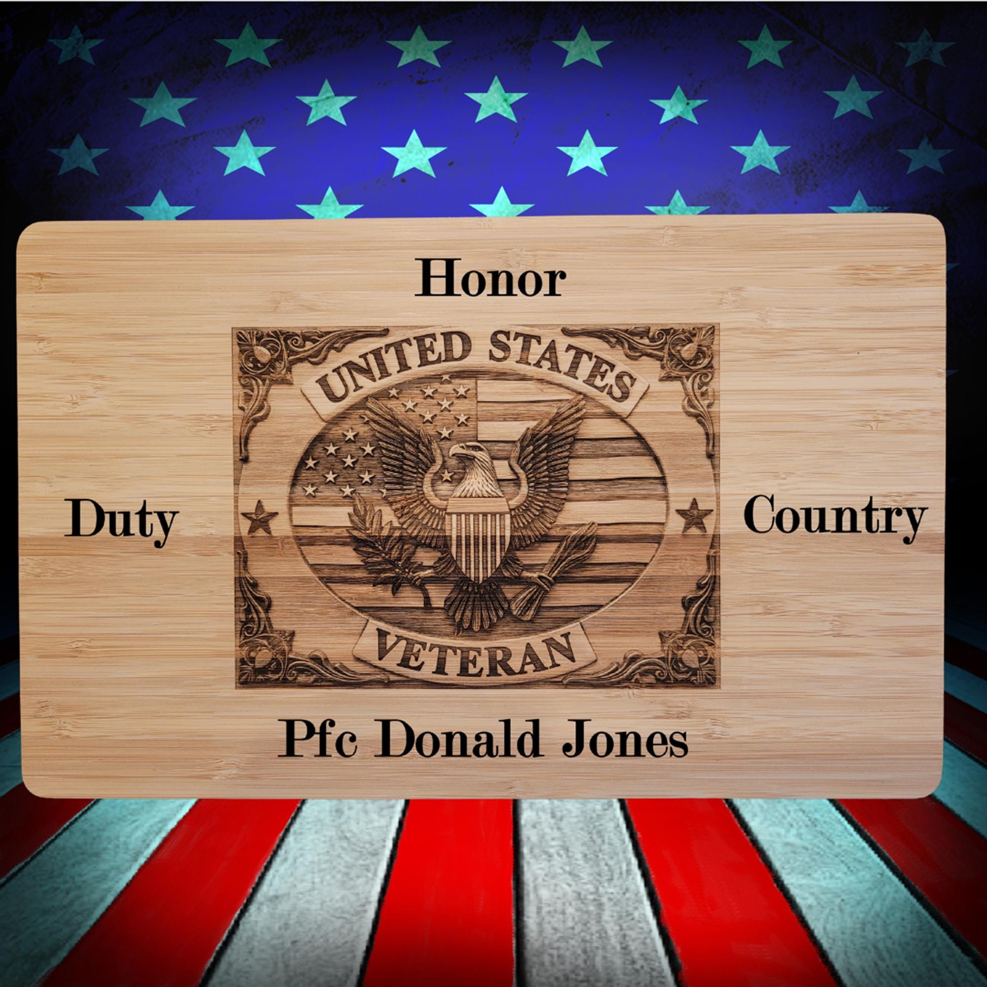 Personalized Army Veteran Bamboo Cutting Board: Engraved Patriotic Gift