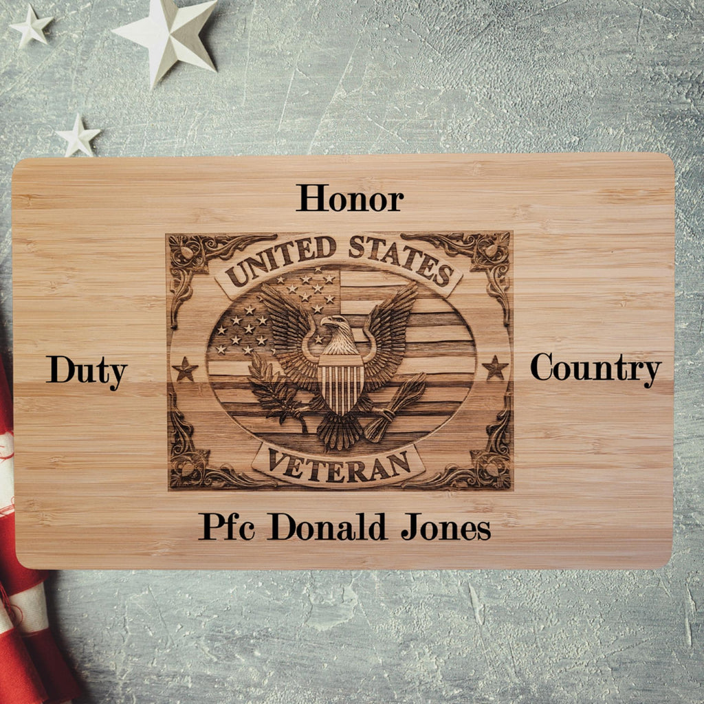 Personalized Army Veteran Bamboo Cutting Board: Engraved Patriotic Gift