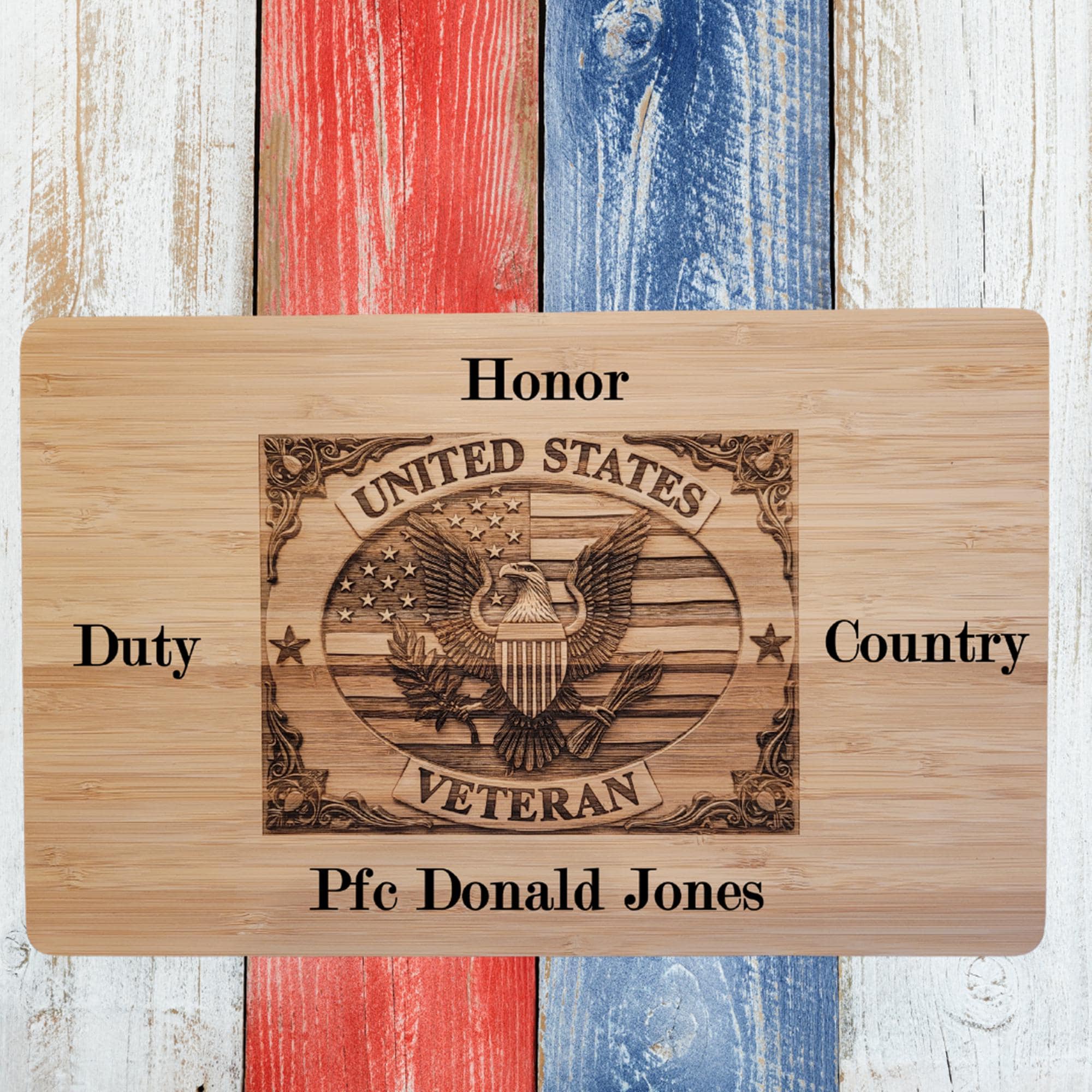 Personalized Army Veteran Bamboo Cutting Board: Engraved Patriotic Gift