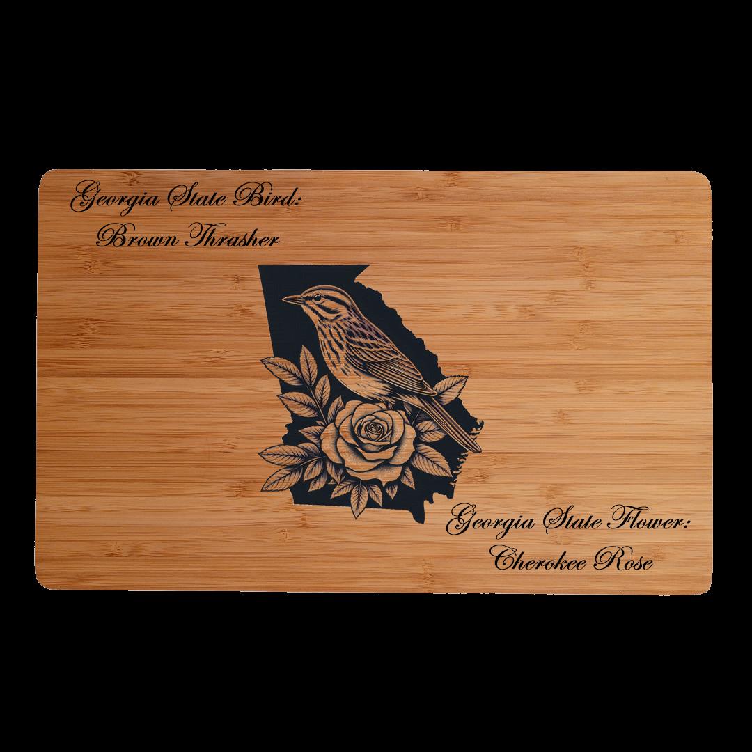 Georgia State Bird and Flower Engraved Bamboo Cutting Board
