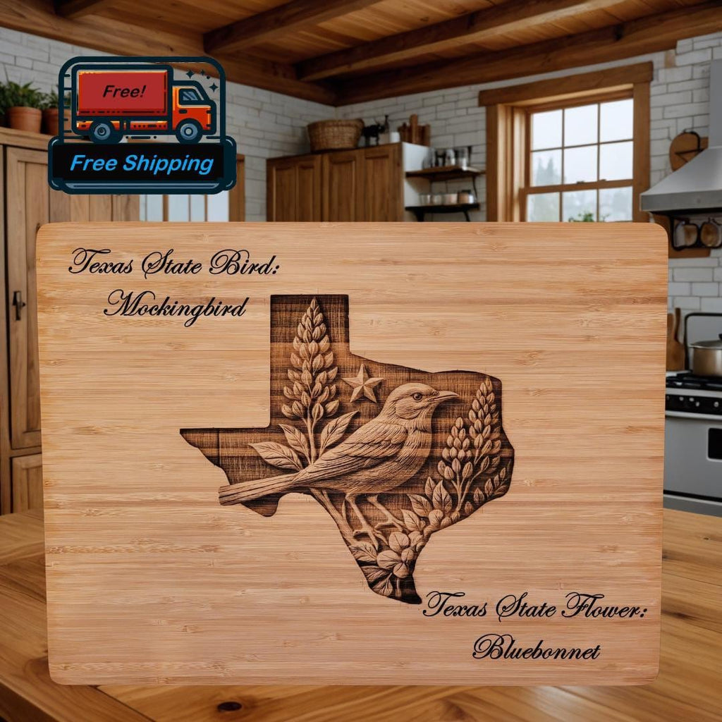 Personalized Texas State Bird Cutting Board: Engraved Charcuterie Board Gift