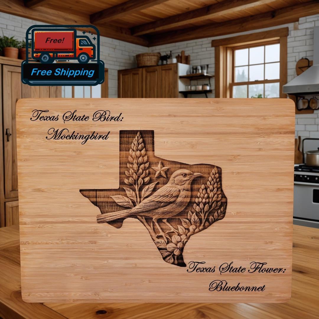 Personalized Texas State Bird Cutting Board: Engraved Charcuterie Board Gift