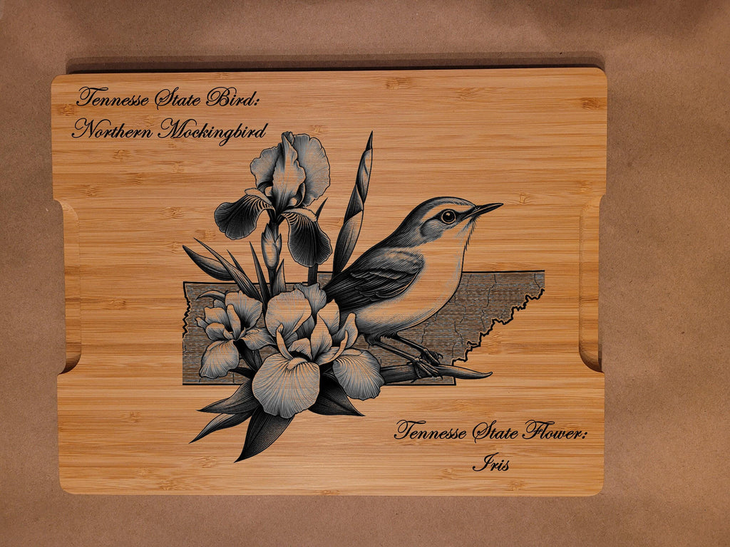 Engraved Bamboo Cutting Board: Tennessee State Bird & Flower