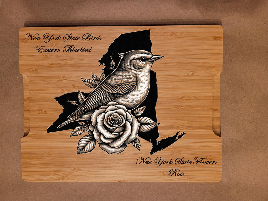 Personalized New York State Bird and Flower Bamboo Cutting Board