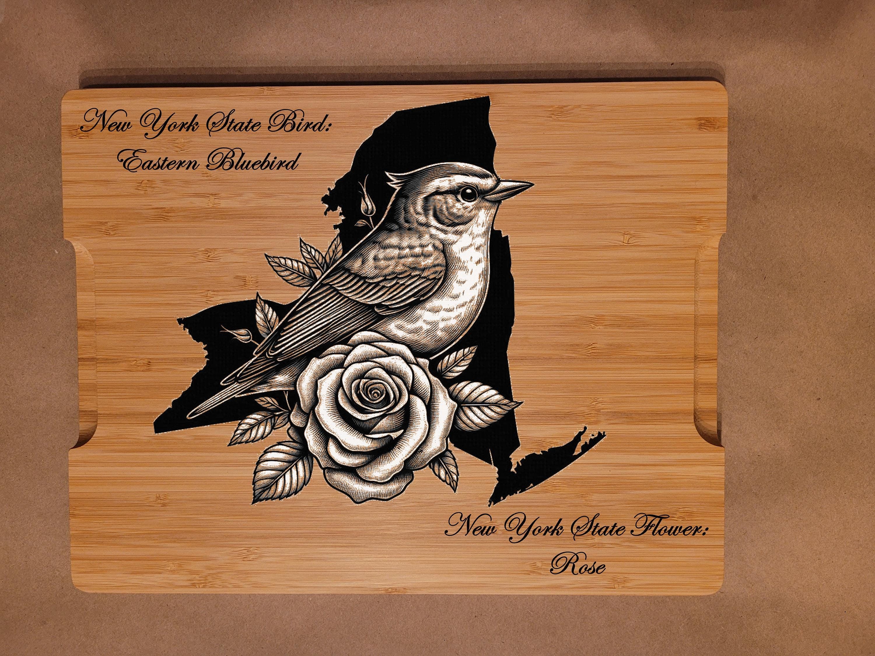 Personalized New York State Bird and Flower Bamboo Cutting Board