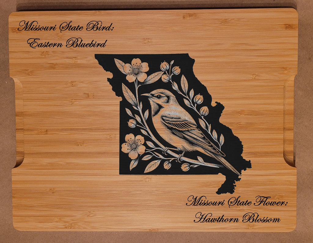 Missouri State Bird and Flower Engraved Bamboo Cutting Board