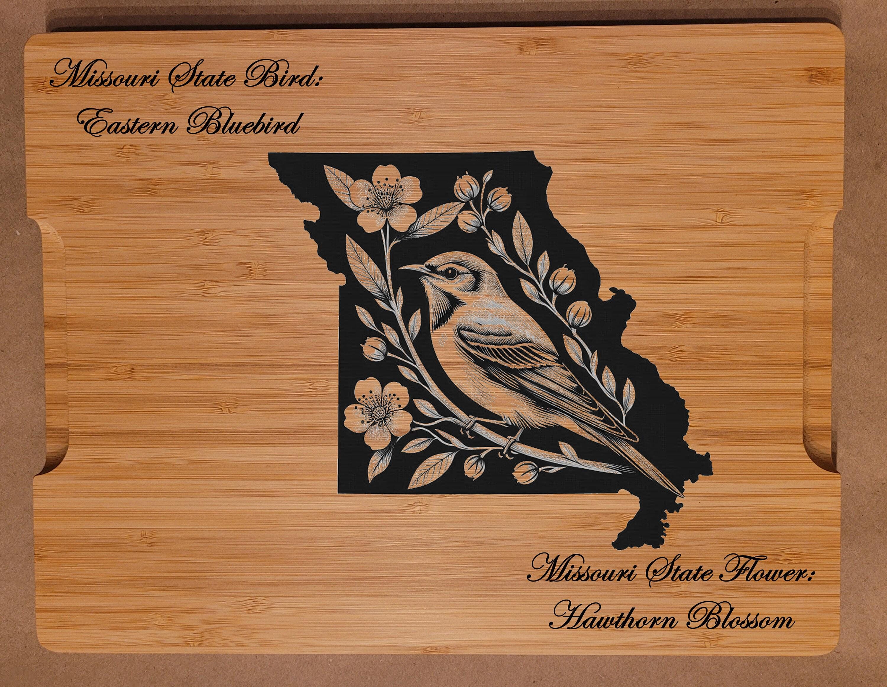 Missouri State Bird and Flower Engraved Bamboo Cutting Board