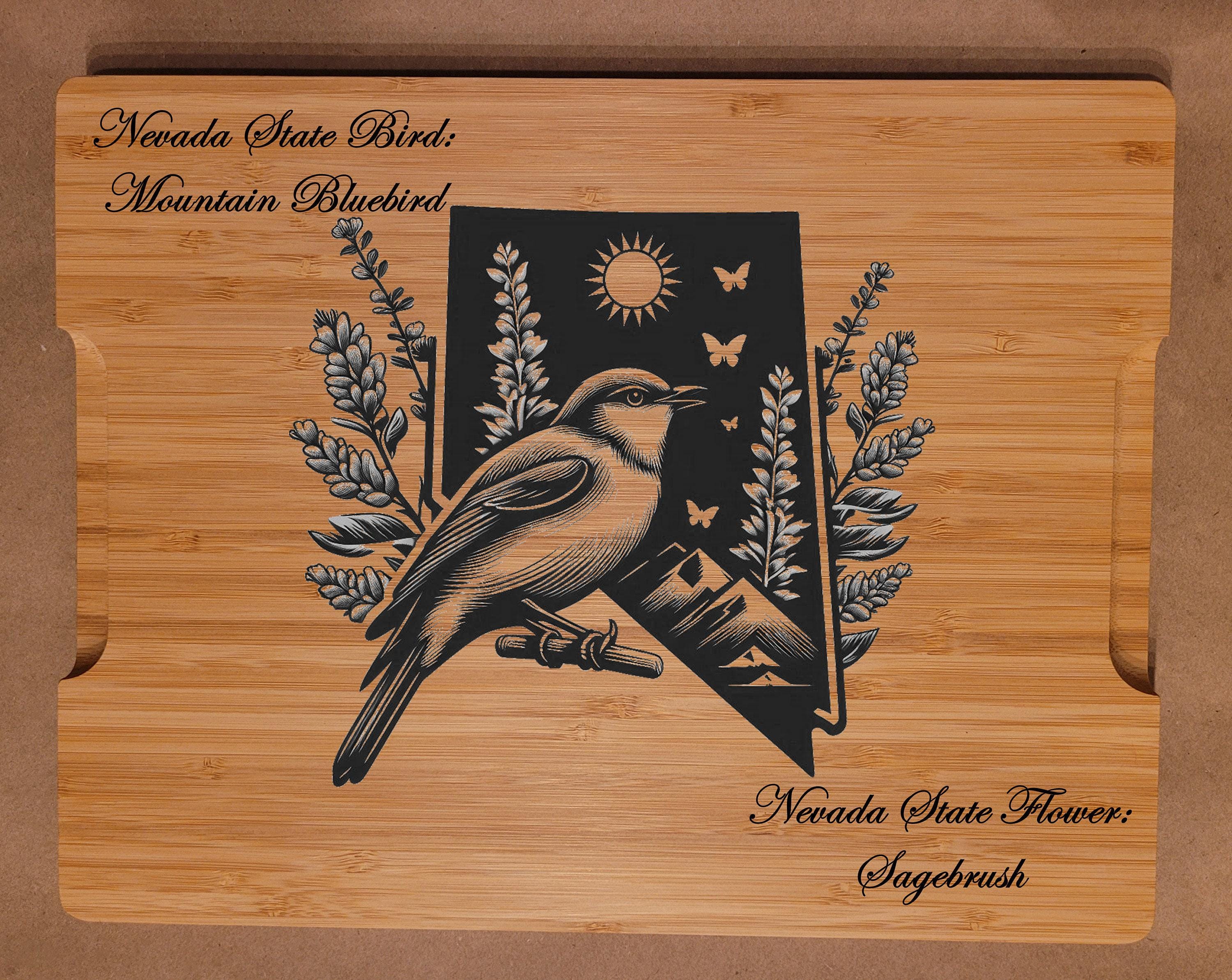 Engraved New Hampshire State Bird and Flower Bamboo Cutting Board