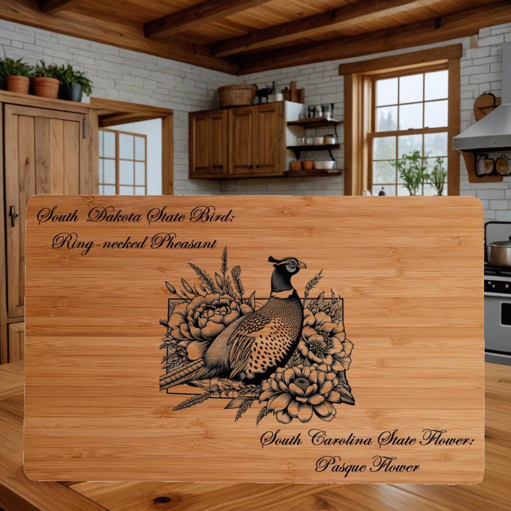 South Dakota State Bird and Flower Bamboo Cutting Board