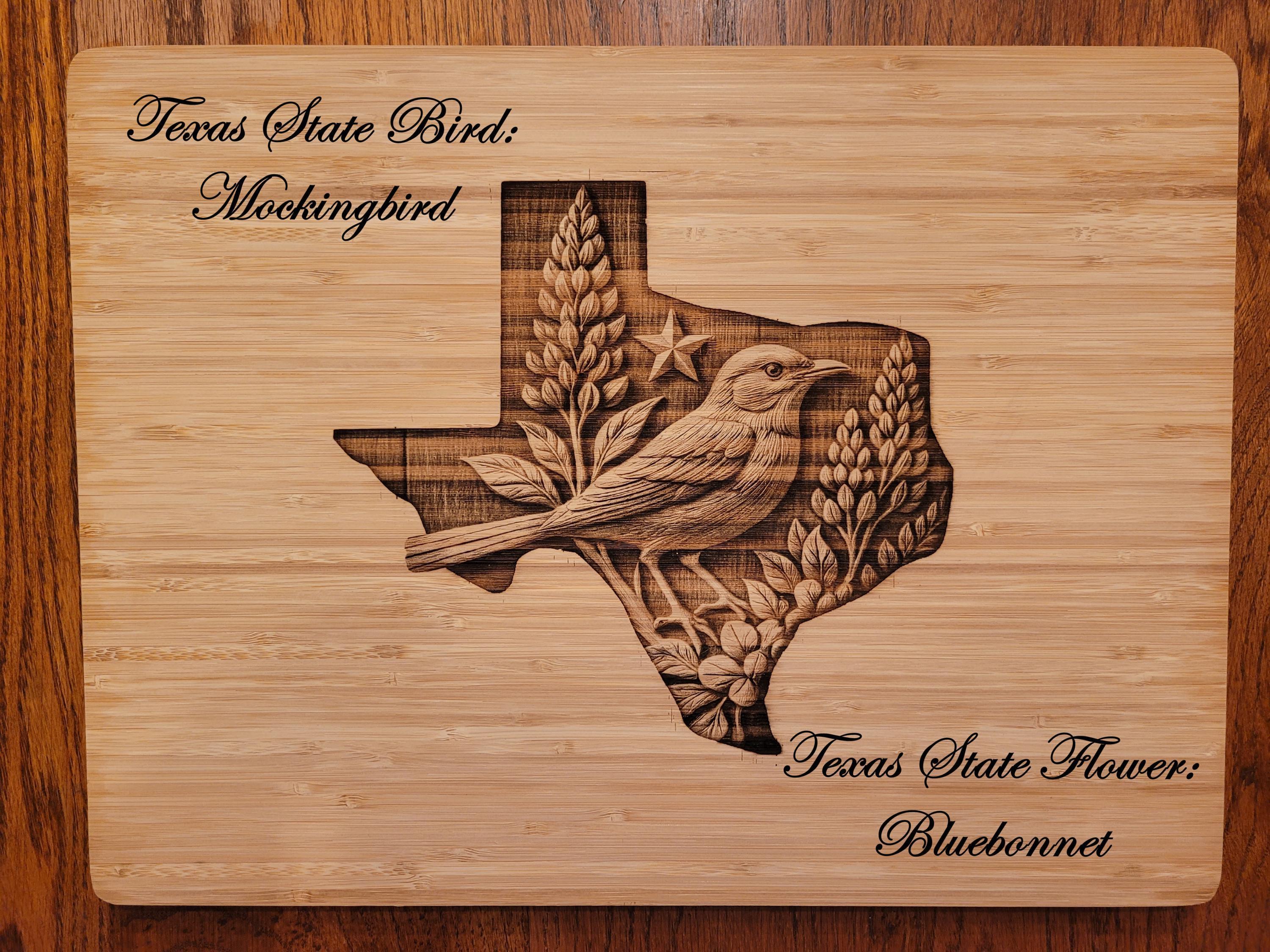 Personalized Texas State Bird Cutting Board: Engraved Charcuterie Board Gift