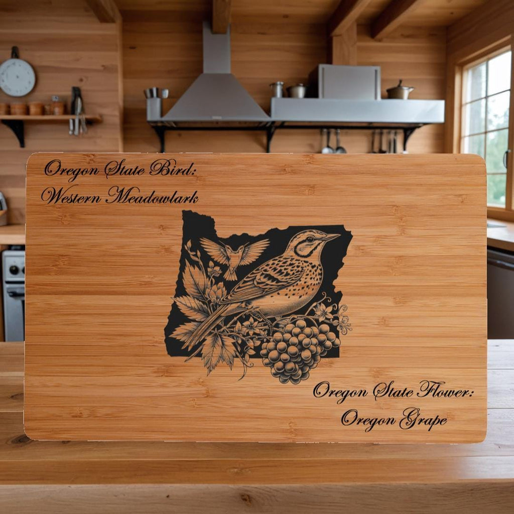 Personalized Cutting Board with Oregon State Bird and State Flower. Retirement Gift, Birthday, Anniversary or Housewarming Gift.