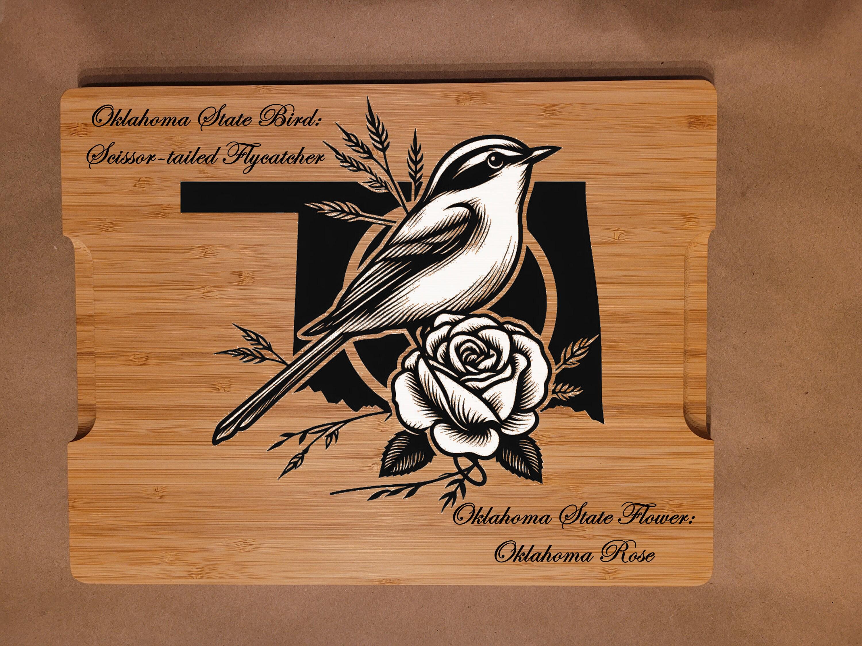 Custom Cutting Board with Rhode Island State Bird and State Flower. Retirement Gift, Birthday, Anniversary or Housewarming Gift.