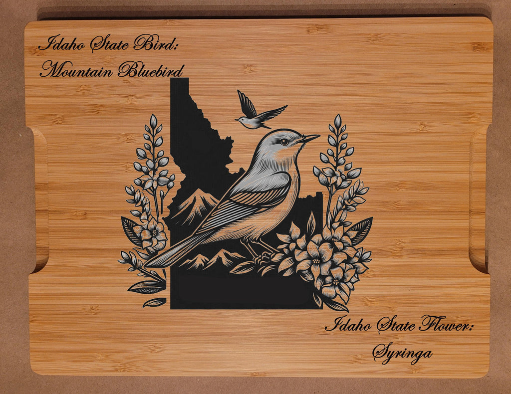 Custom Cutting Board with Indiana State Bird and State Flower. Retirement Gift, Birthday, Anniversary or Housewarming Gift.