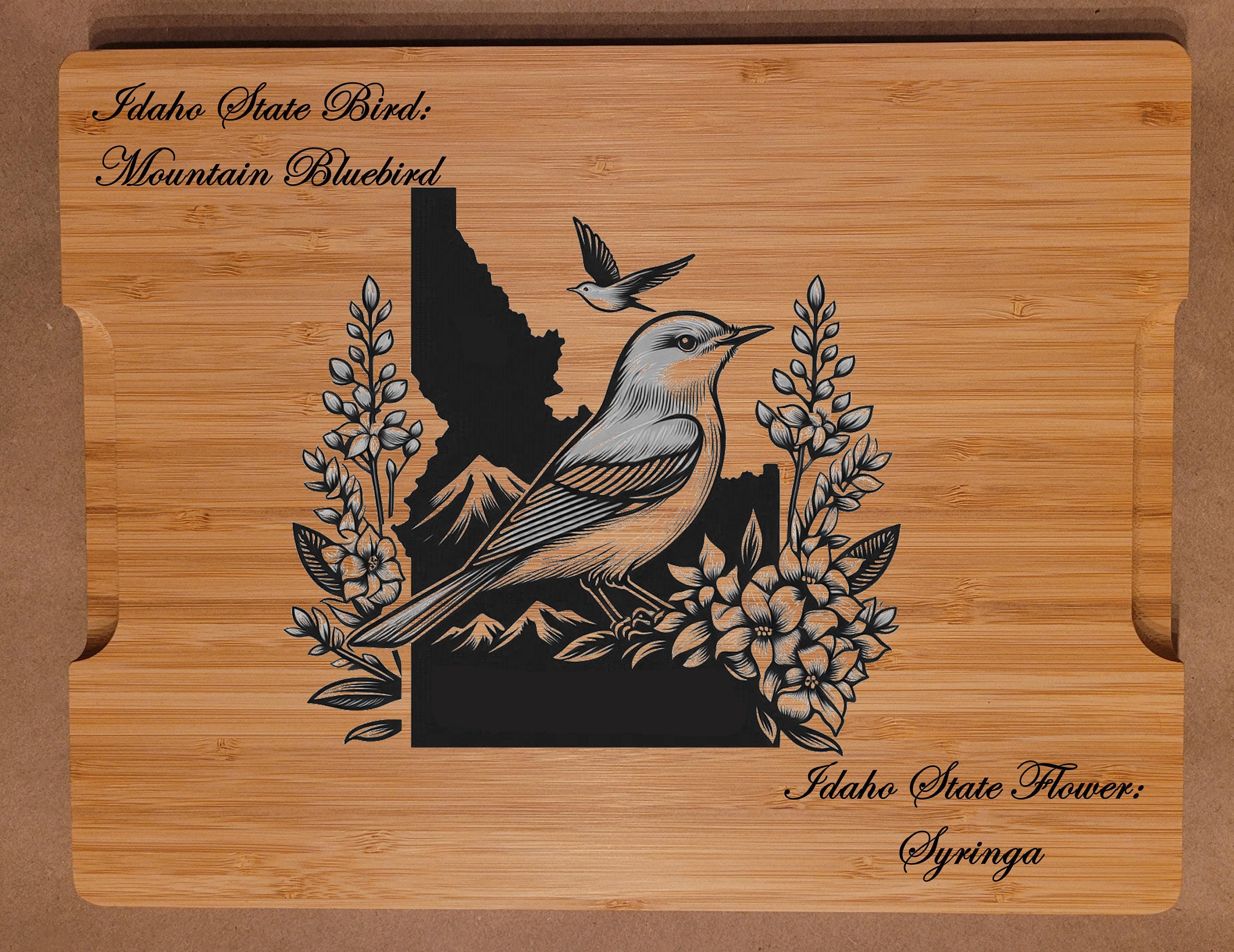 Custom Cutting Board with Indiana State Bird and State Flower. Retirement Gift, Birthday, Anniversary or Housewarming Gift.