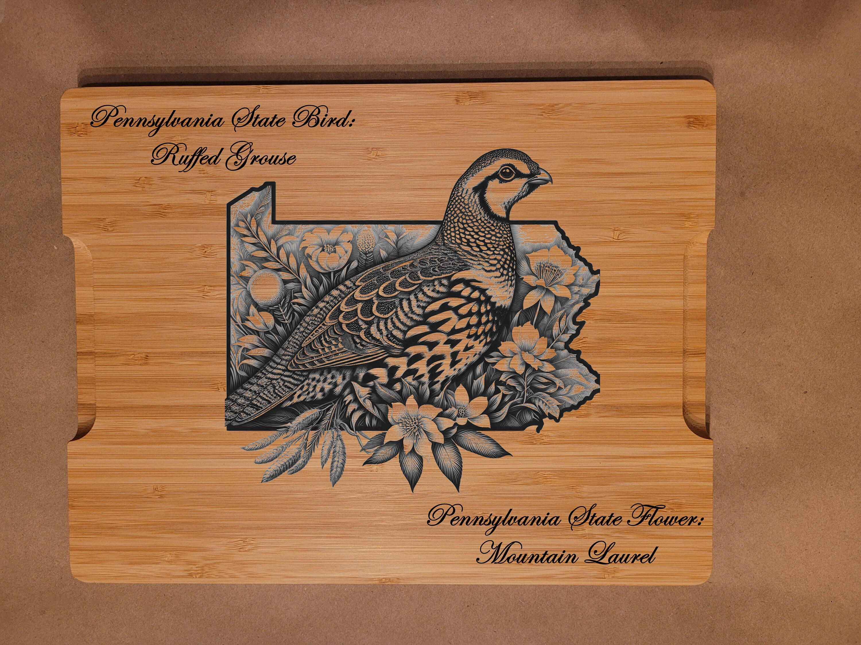Custom Cutting Board with Rhode Island State Bird and State Flower. Retirement Gift, Birthday, Anniversary or Housewarming Gift.