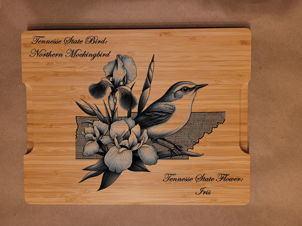 Engraved Washington State Bird and Flower Bamboo Cutting Board