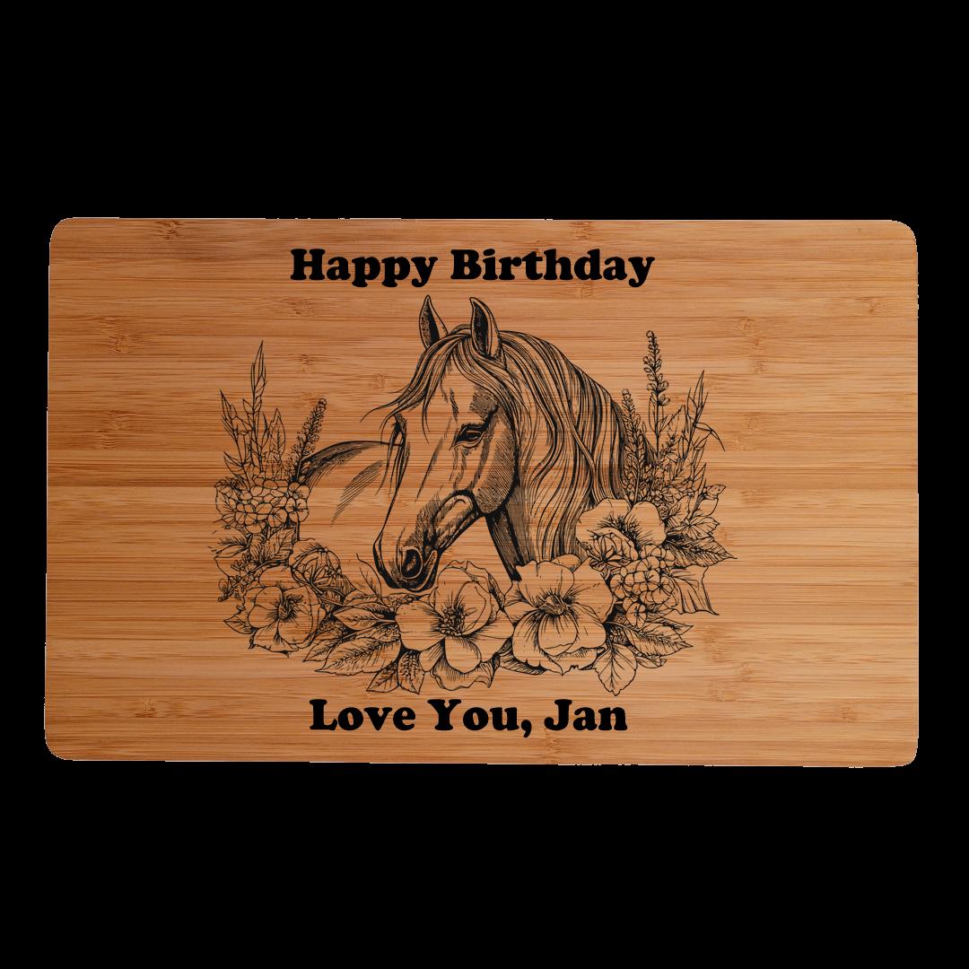 Engraved Horse Cutting Board: Personalized Equestrian Gift, Bamboo Charcuterie