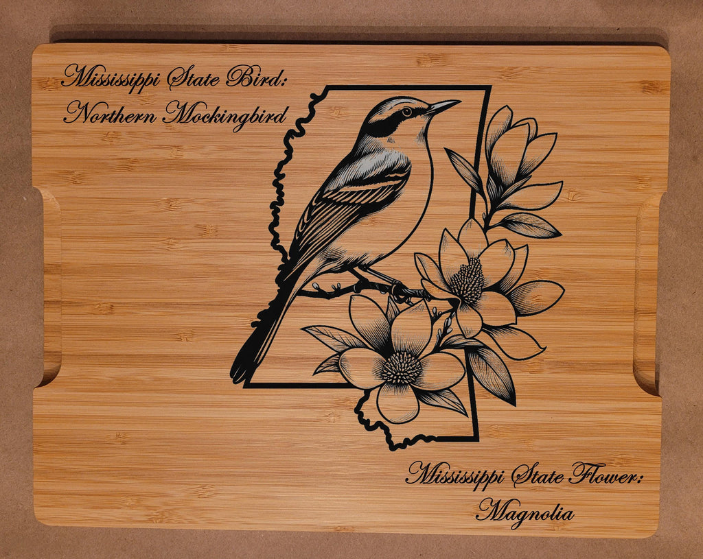 Custom Cutting Board with Massachusetts State Bird and State Flower. Retirement Gift, Birthday, Anniversary or Housewarming Gift.