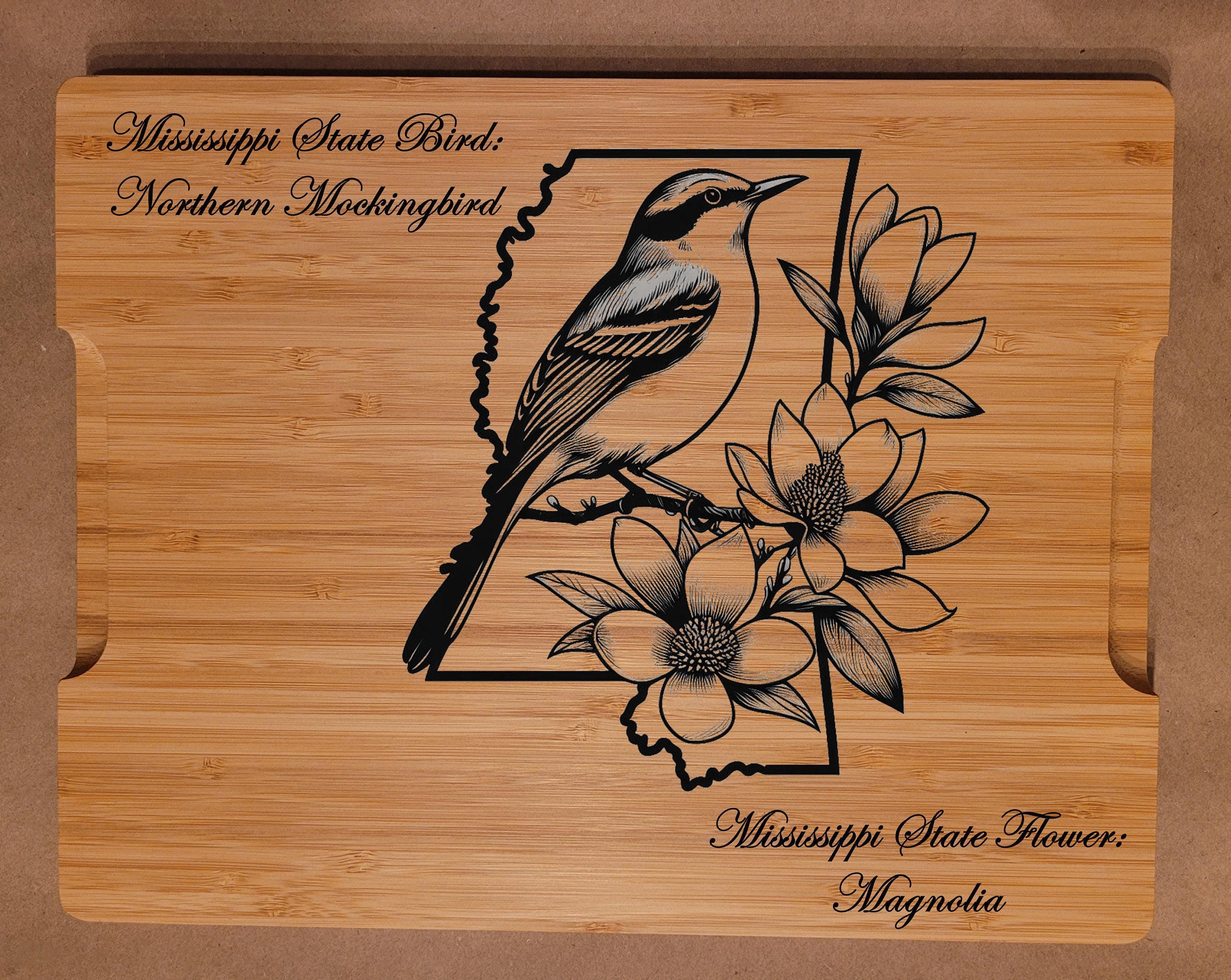 Custom Cutting Board with Massachusetts State Bird and State Flower. Retirement Gift, Birthday, Anniversary or Housewarming Gift.