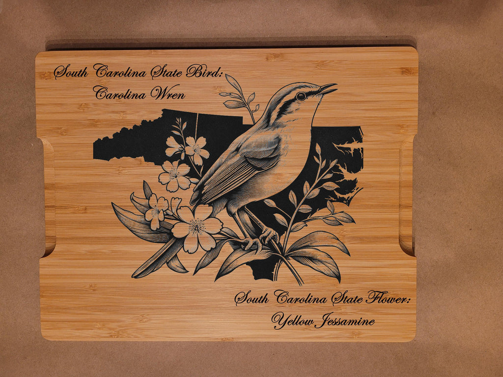 Personalized Oklahoma State Bird and Flower Bamboo Cutting Board