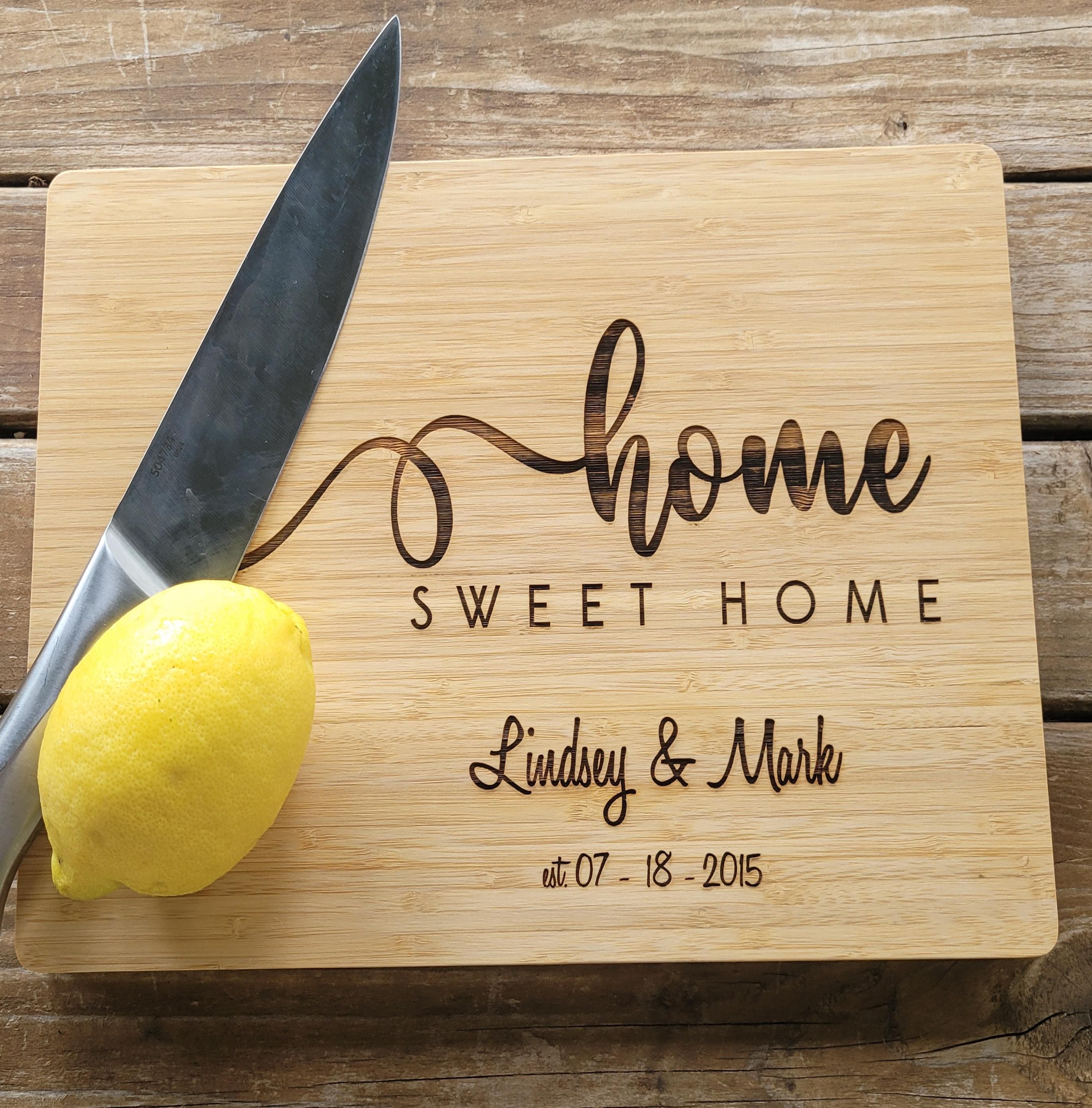 Personalized Cutting Board with Home Sweet Home. Charcuterie Board Gift. Engraved Wedding,  Anniversary or Housewarming Gift. Bridal Shower