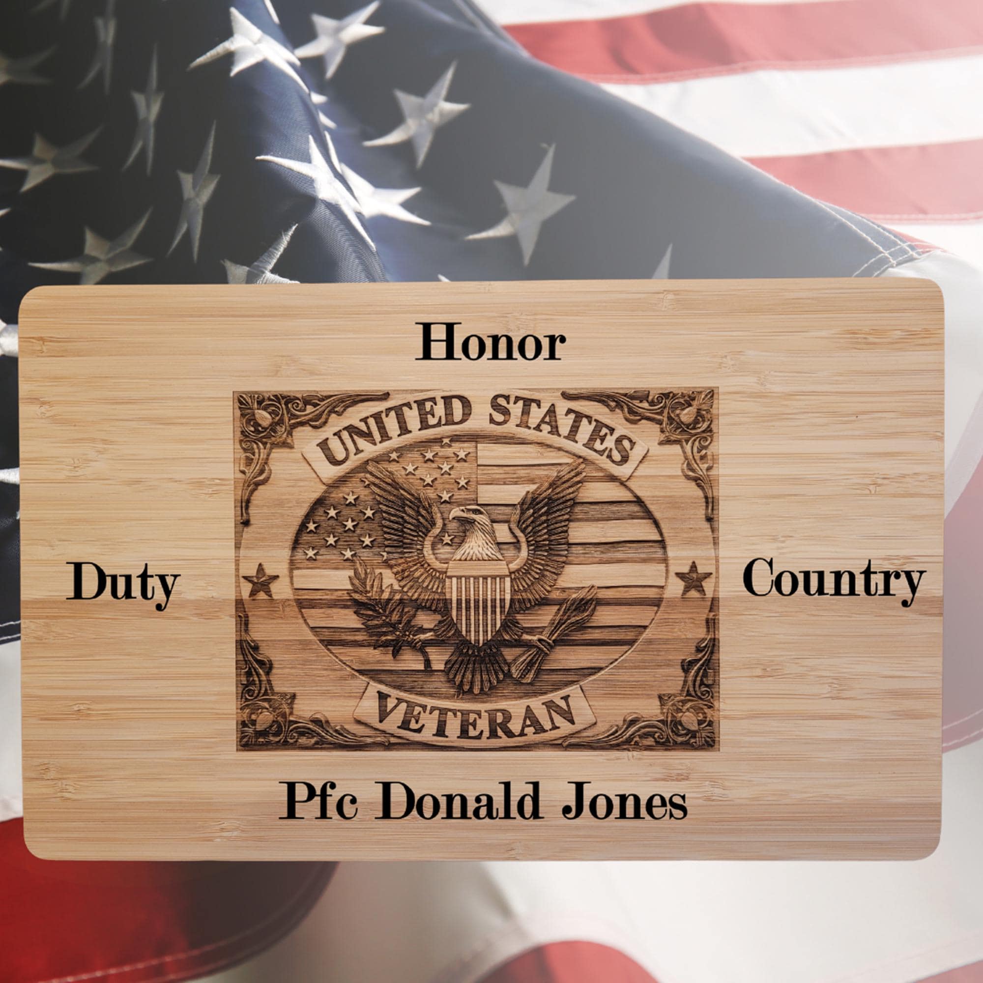 Personalized Army Veteran Bamboo Cutting Board: Engraved Patriotic Gift