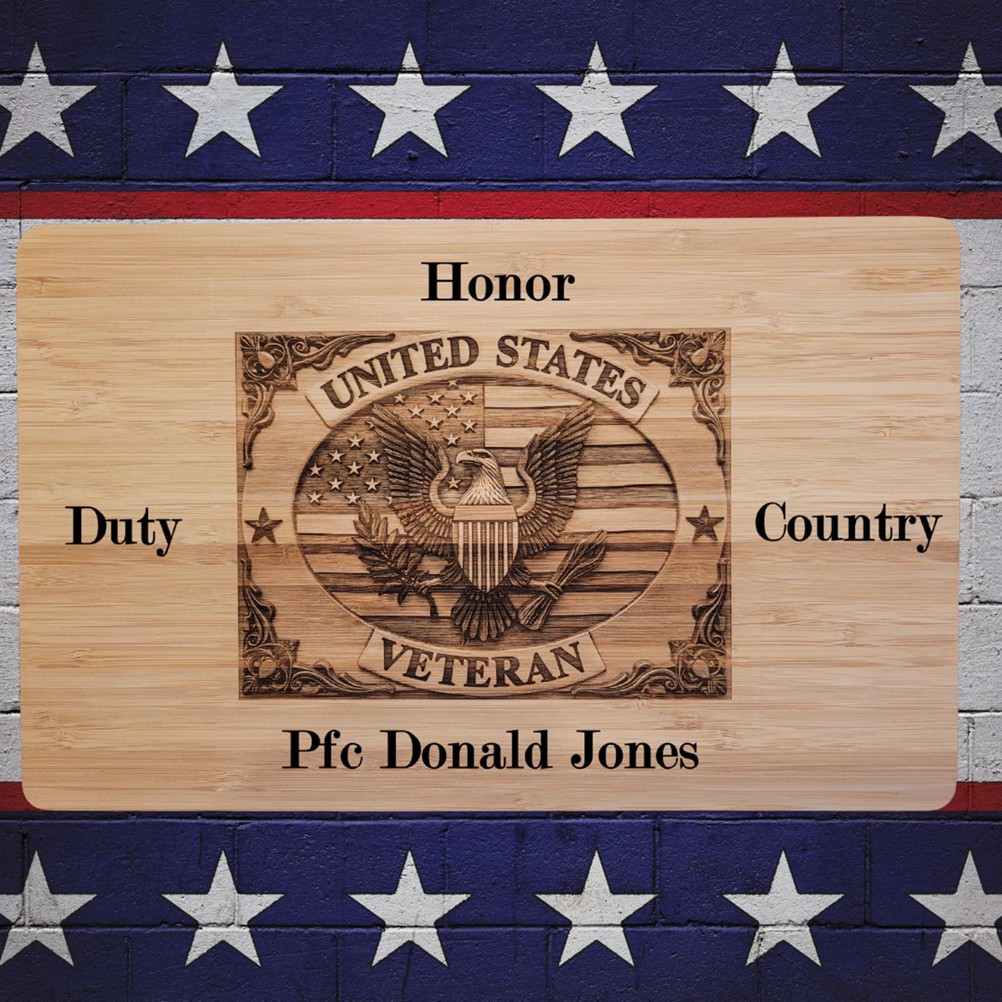 Personalized Army Veteran Bamboo Cutting Board: Engraved Patriotic Gift