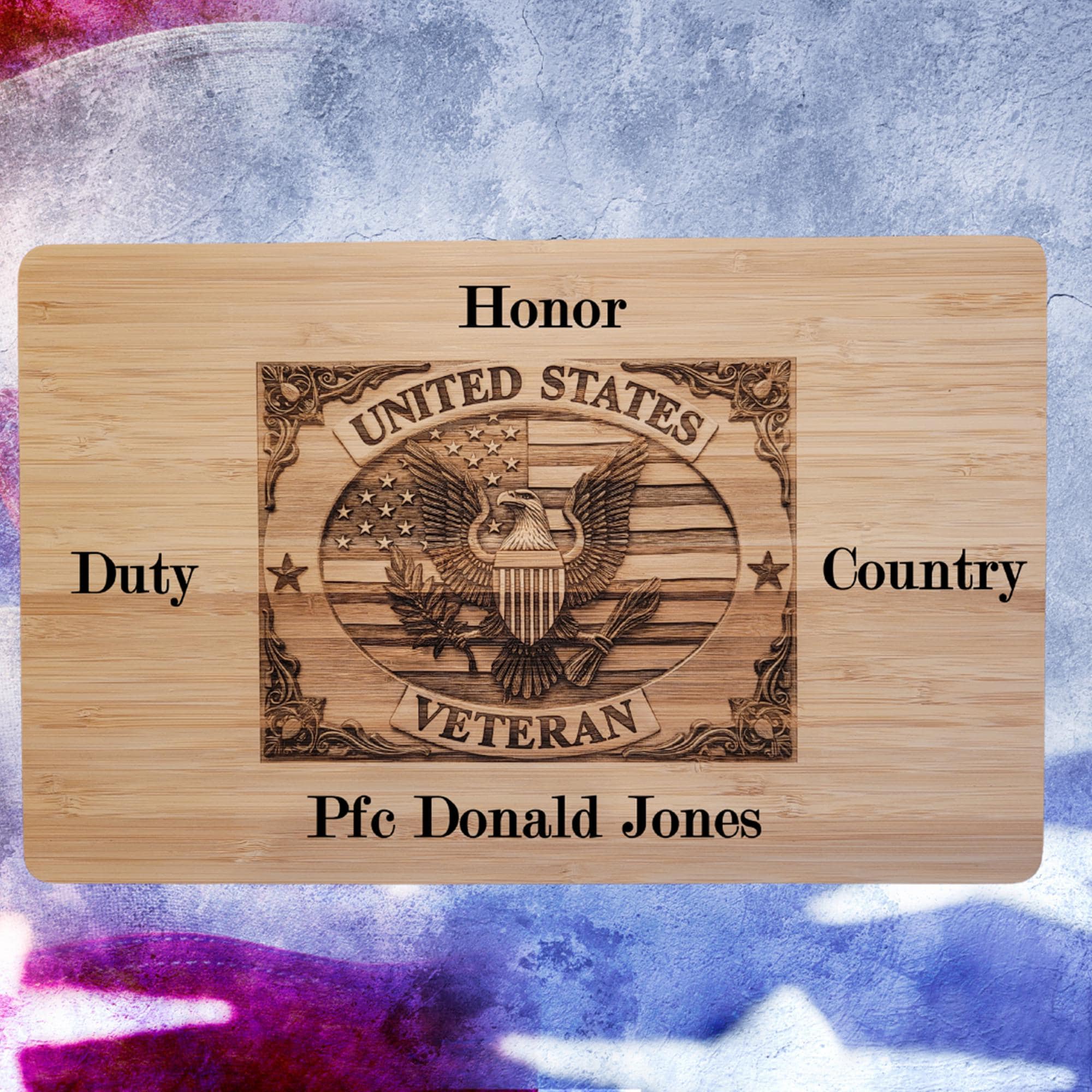 Personalized Army Veteran Bamboo Cutting Board: Engraved Patriotic Gift