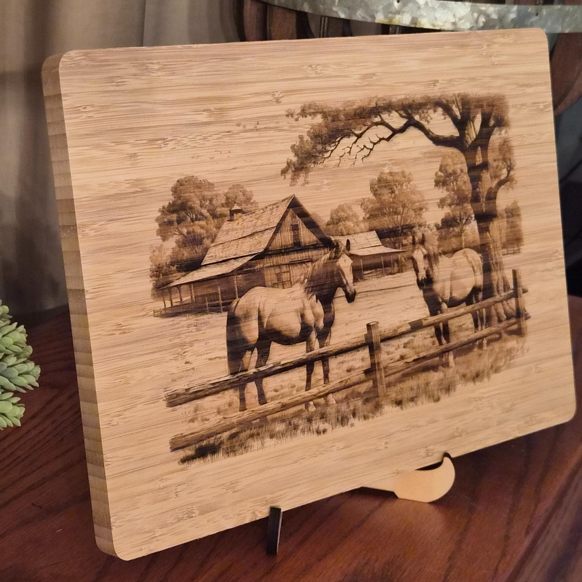 Personalized Horse Ranch Cutting Board: Engraved Bamboo Equestrian Gift
