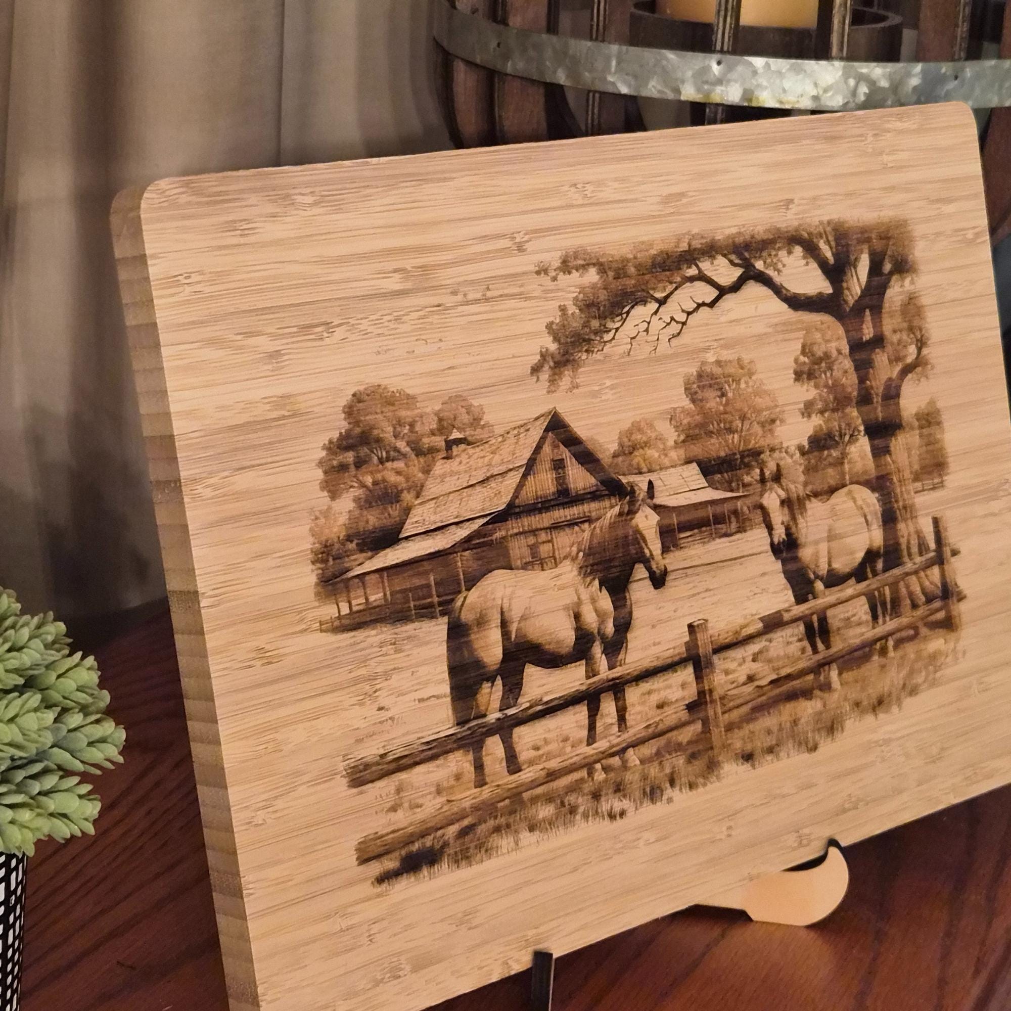 Personalized Horse Ranch Cutting Board: Engraved Bamboo Equestrian Gift