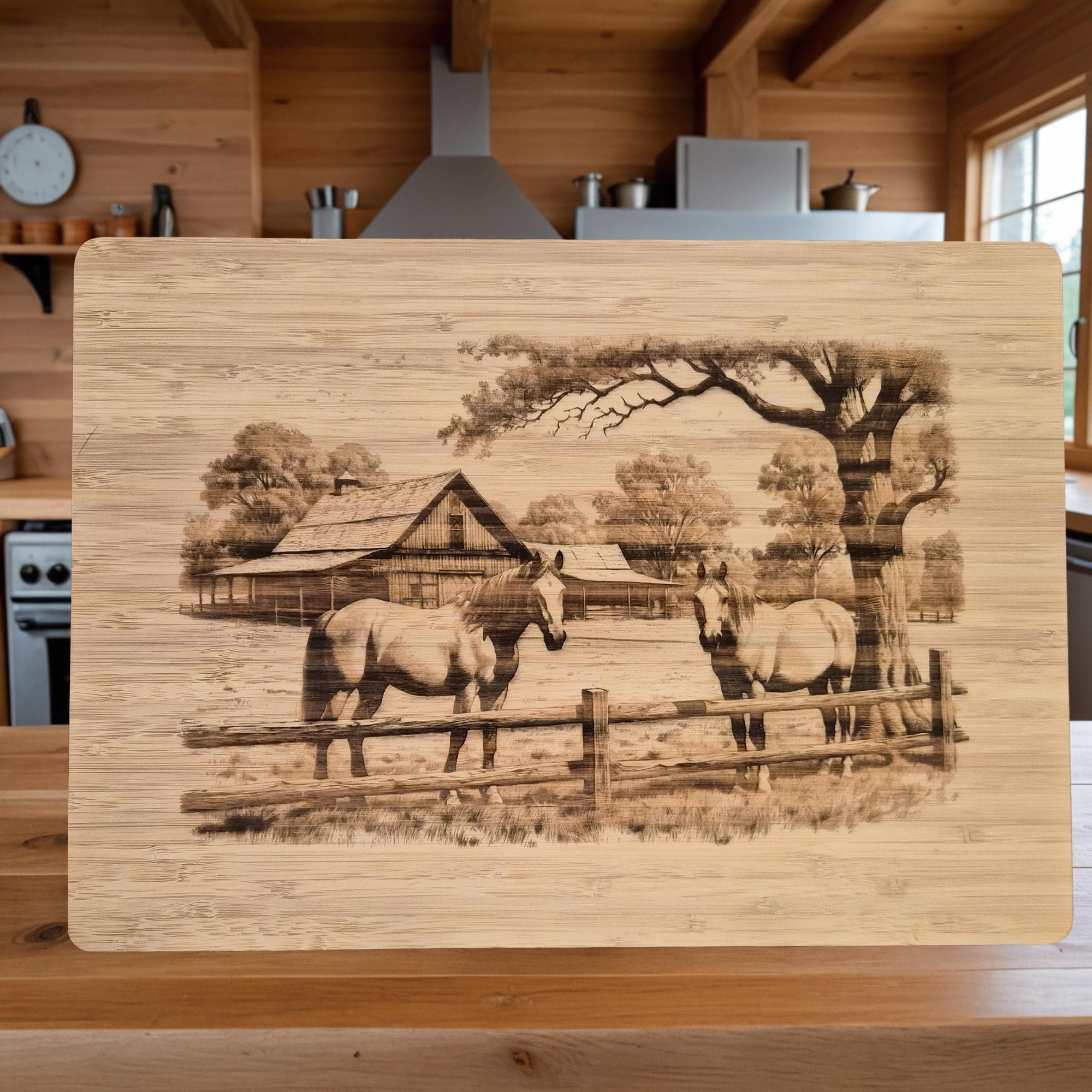 Personalized Horse Ranch Cutting Board: Engraved Bamboo Equestrian Gift