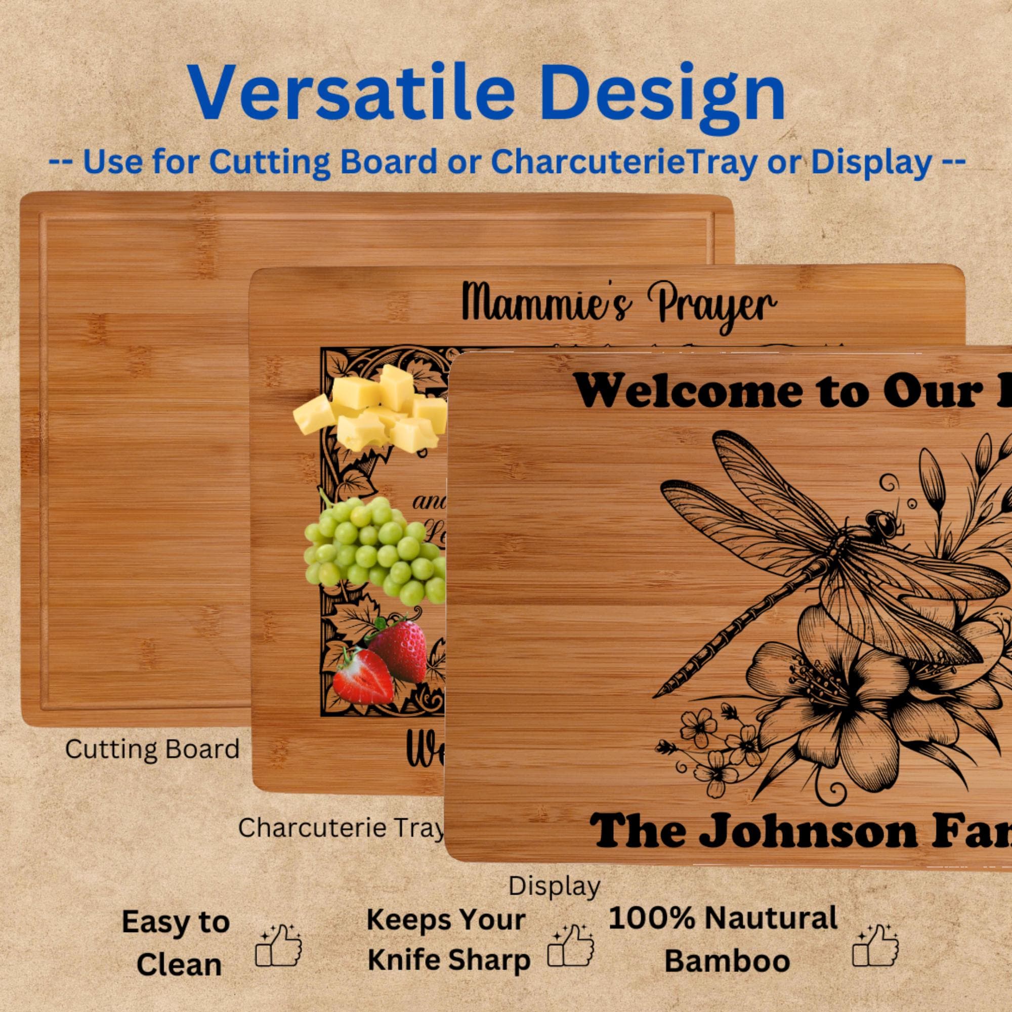 Custom Cutting Board with Dragonfly and  Flowers. Personalized Cutting Board. Perfect Birthday, Anniversary or Housewarming Gift.