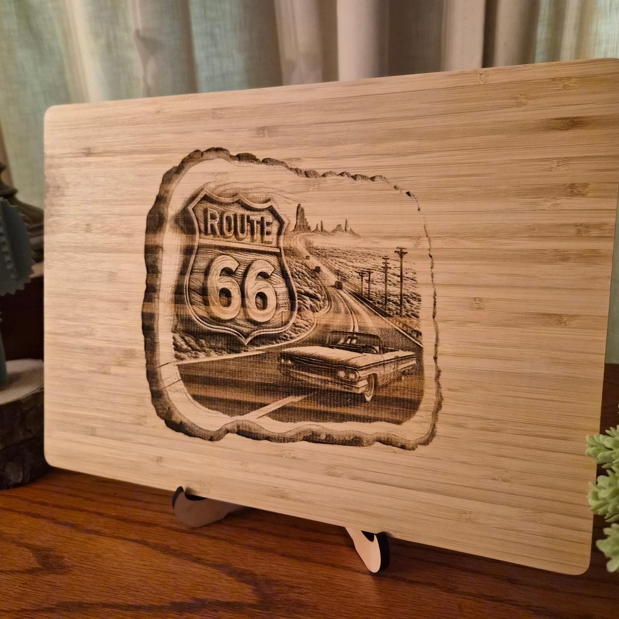 Personalized Route 66 Cutting Board: Engraved Nostalgic Kitchen Decor