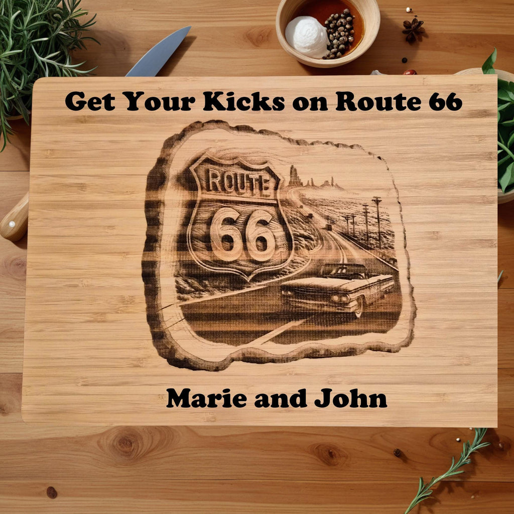 Personalized Route 66 Cutting Board: Engraved Nostalgic Kitchen Decor