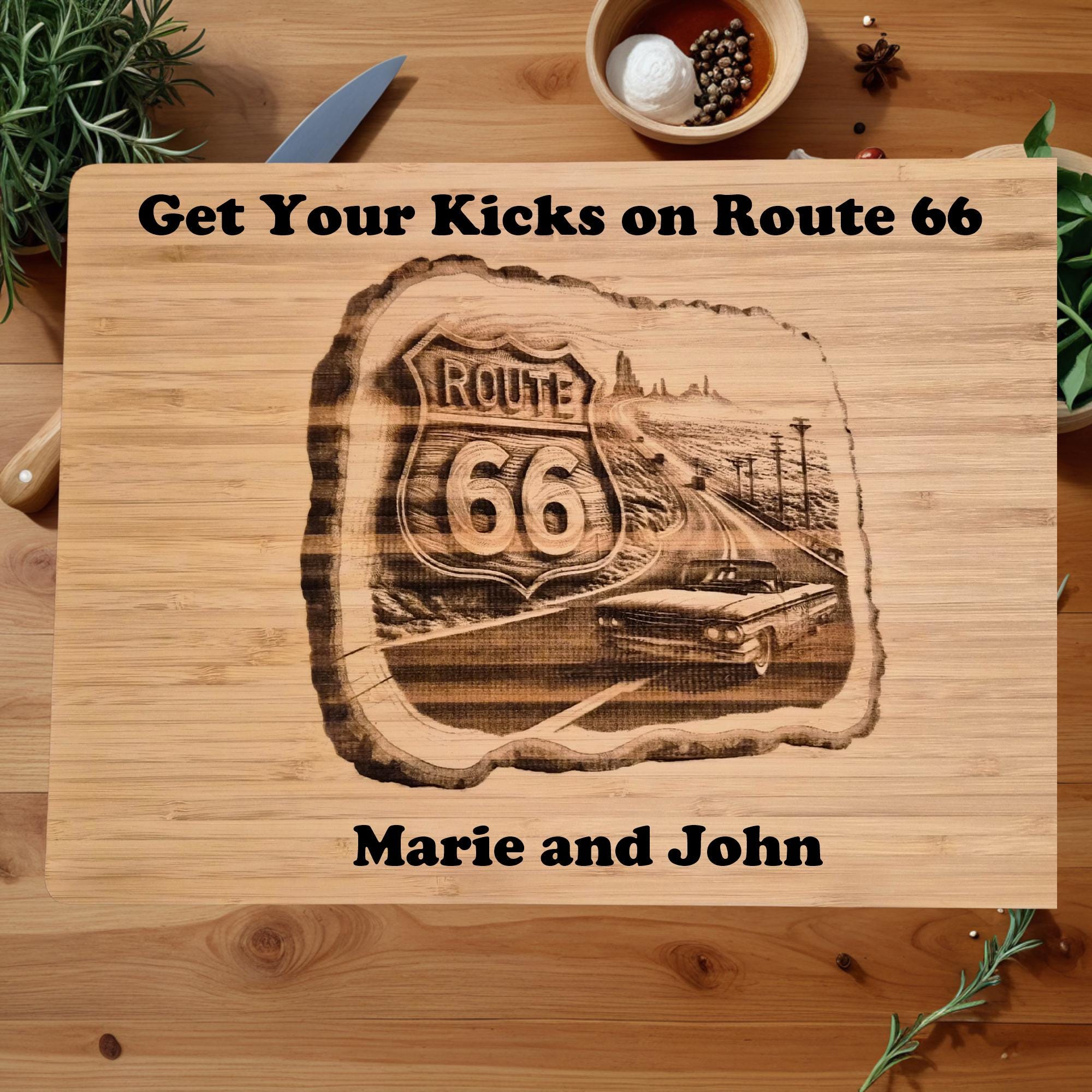 Personalized Route 66 Cutting Board: Engraved Nostalgic Kitchen Decor