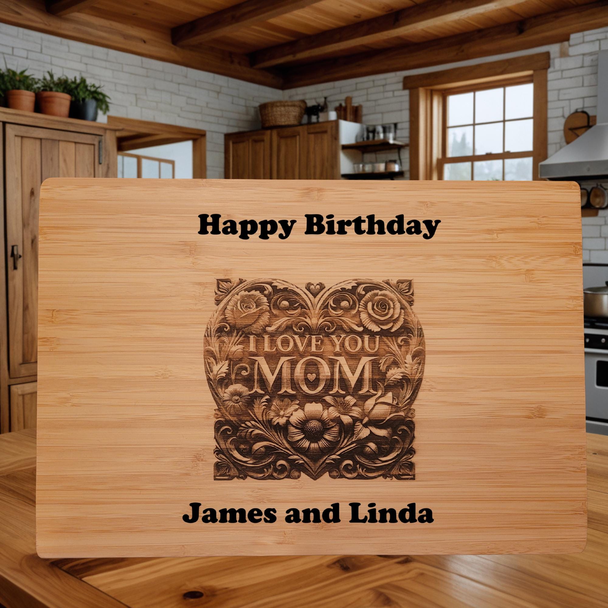 Personalized Bamboo Cutting Board: 3D Engraved Gift for Mom