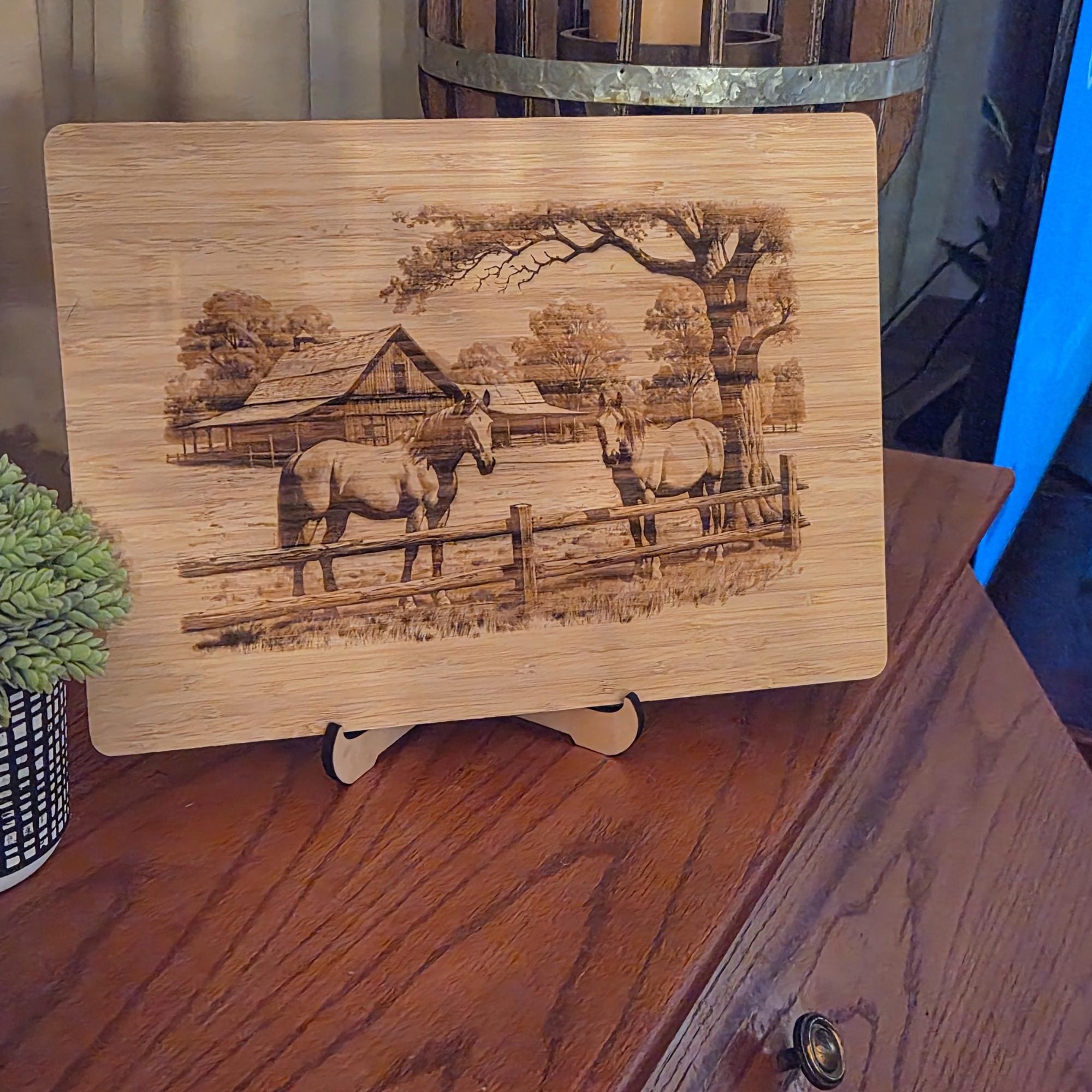 Personalized Horse Ranch Cutting Board: Engraved Bamboo Equestrian Gift