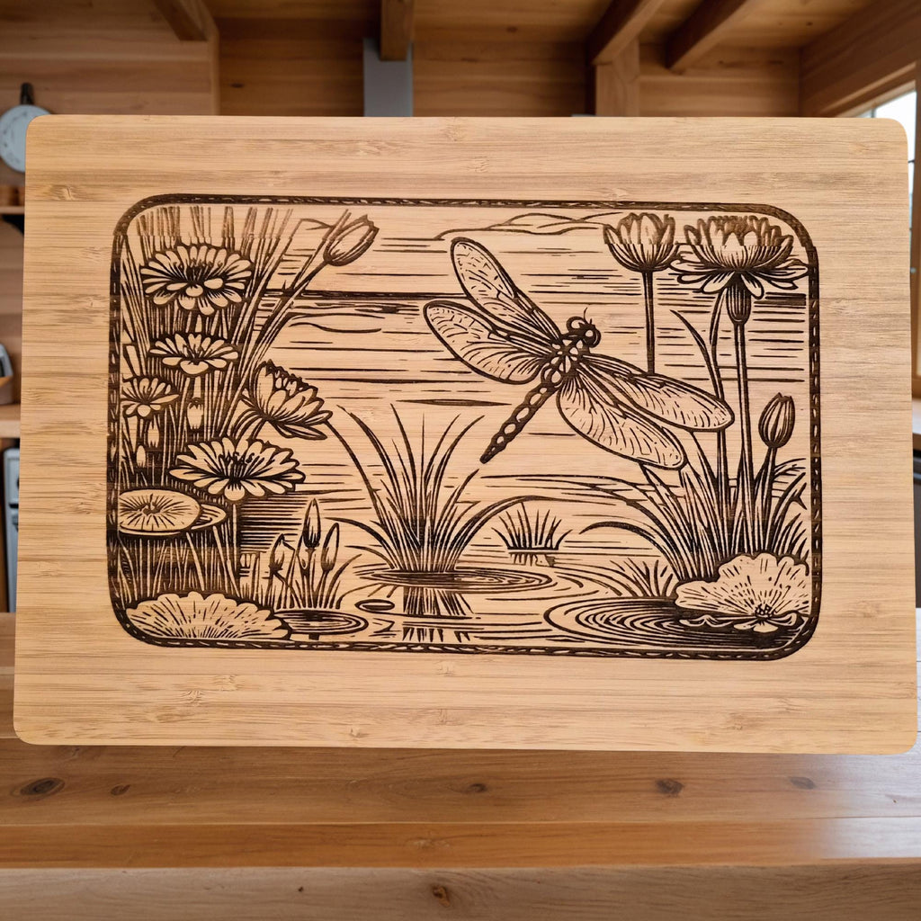 Personalized Dragonfly Cutting Board: Engraved Bamboo Kitchen Decor