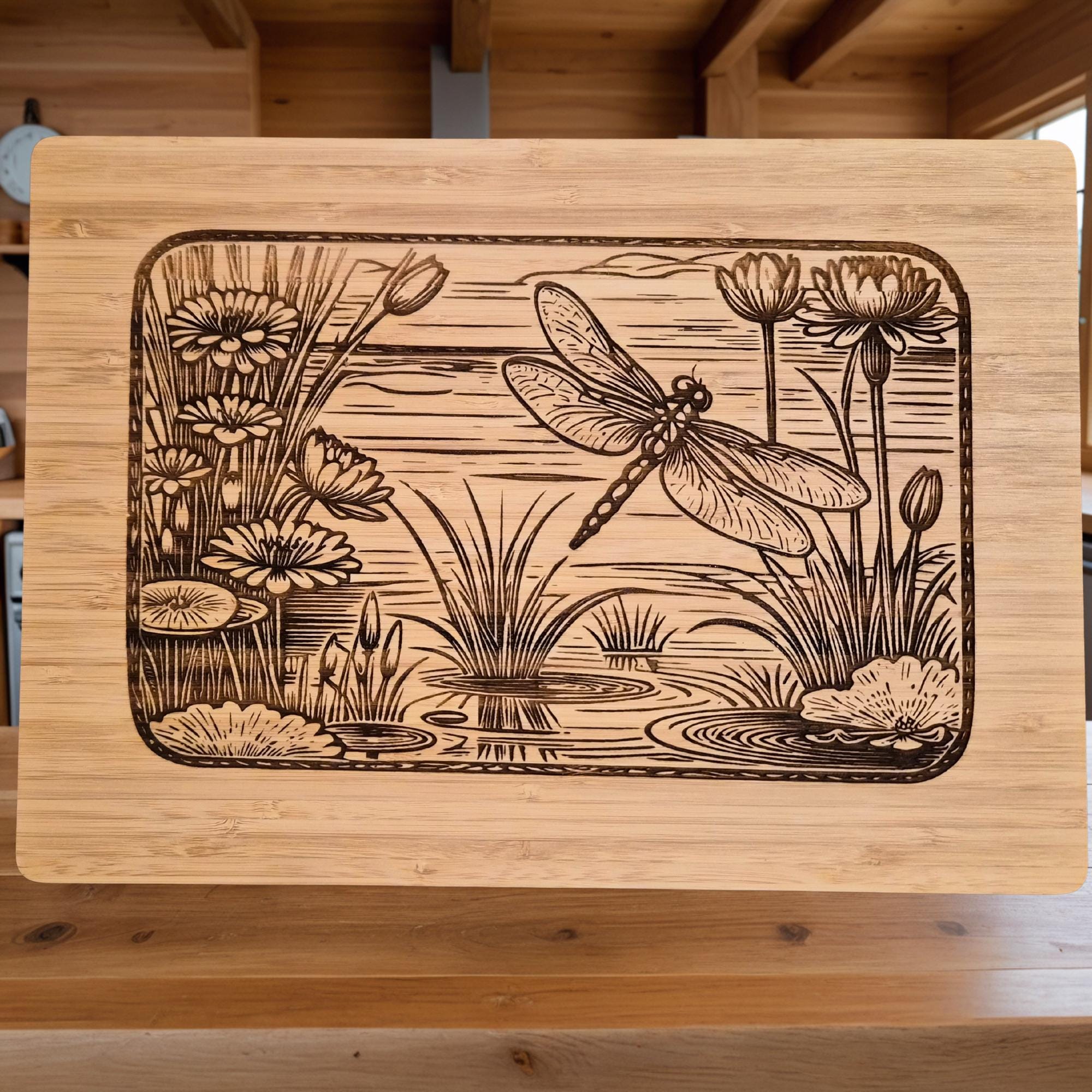 Personalized Dragonfly Cutting Board: Engraved Bamboo Kitchen Decor
