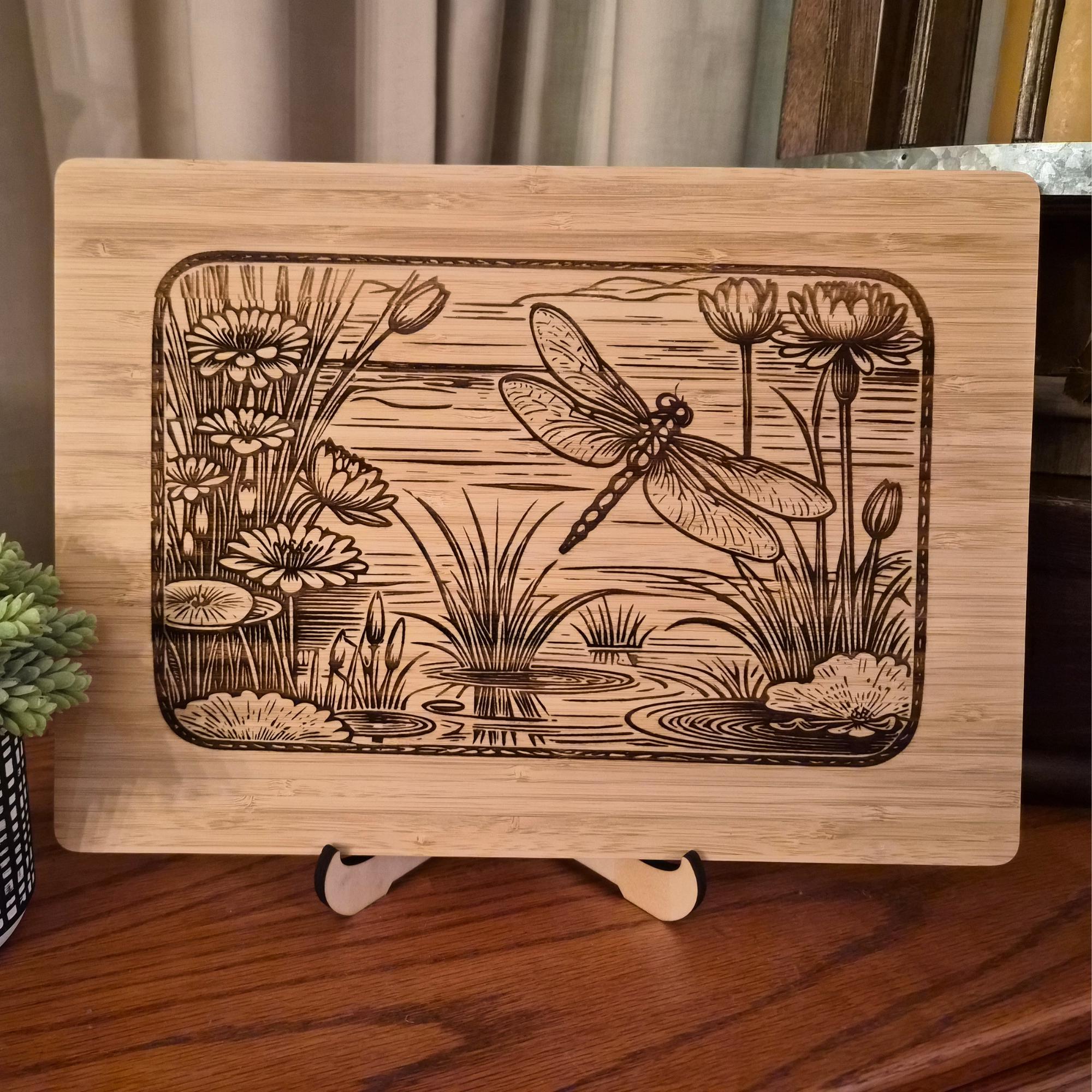 Personalized Dragonfly Cutting Board: Engraved Bamboo Kitchen Decor