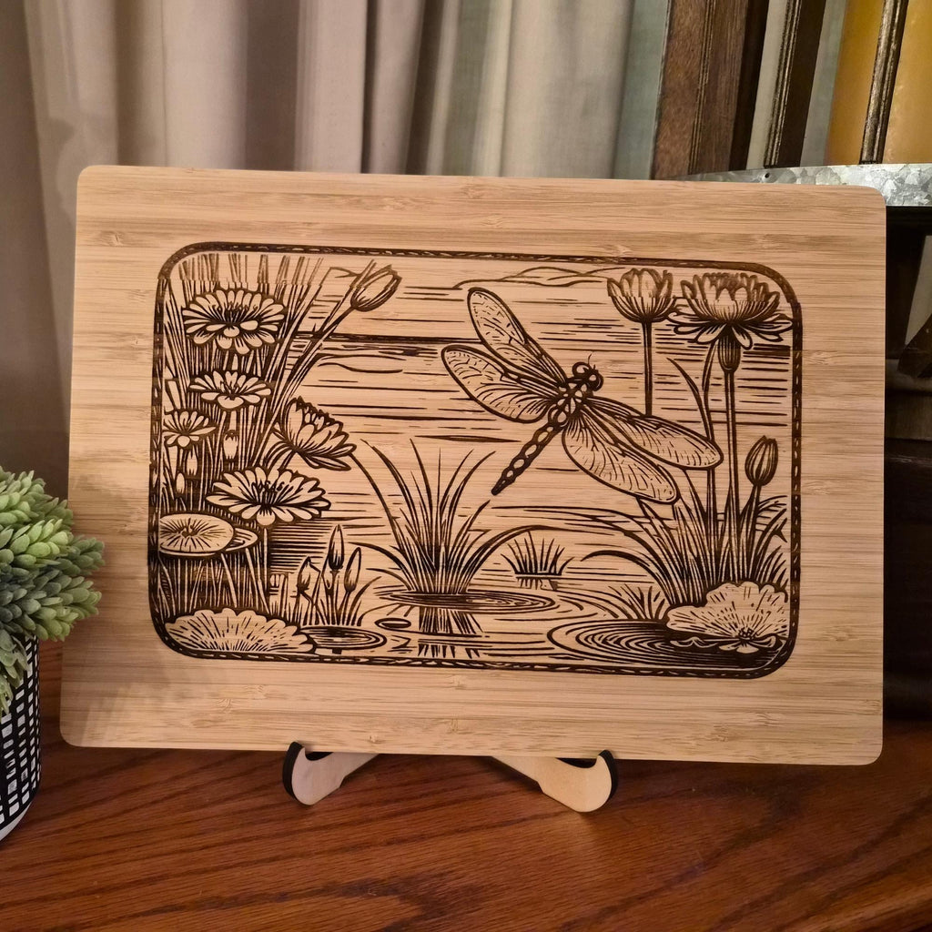 Personalized Dragonfly Cutting Board: Engraved Bamboo Kitchen Decor