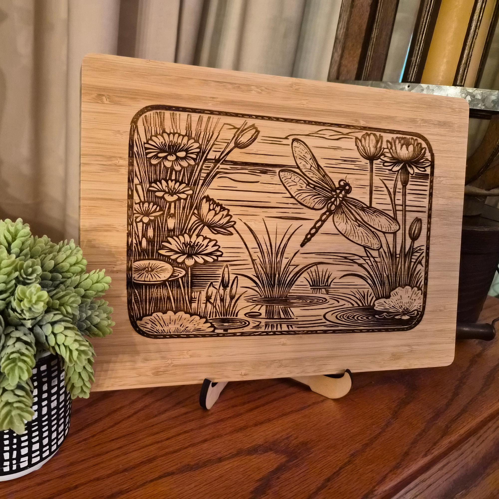 Personalized Dragonfly Cutting Board: Engraved Bamboo Kitchen Decor