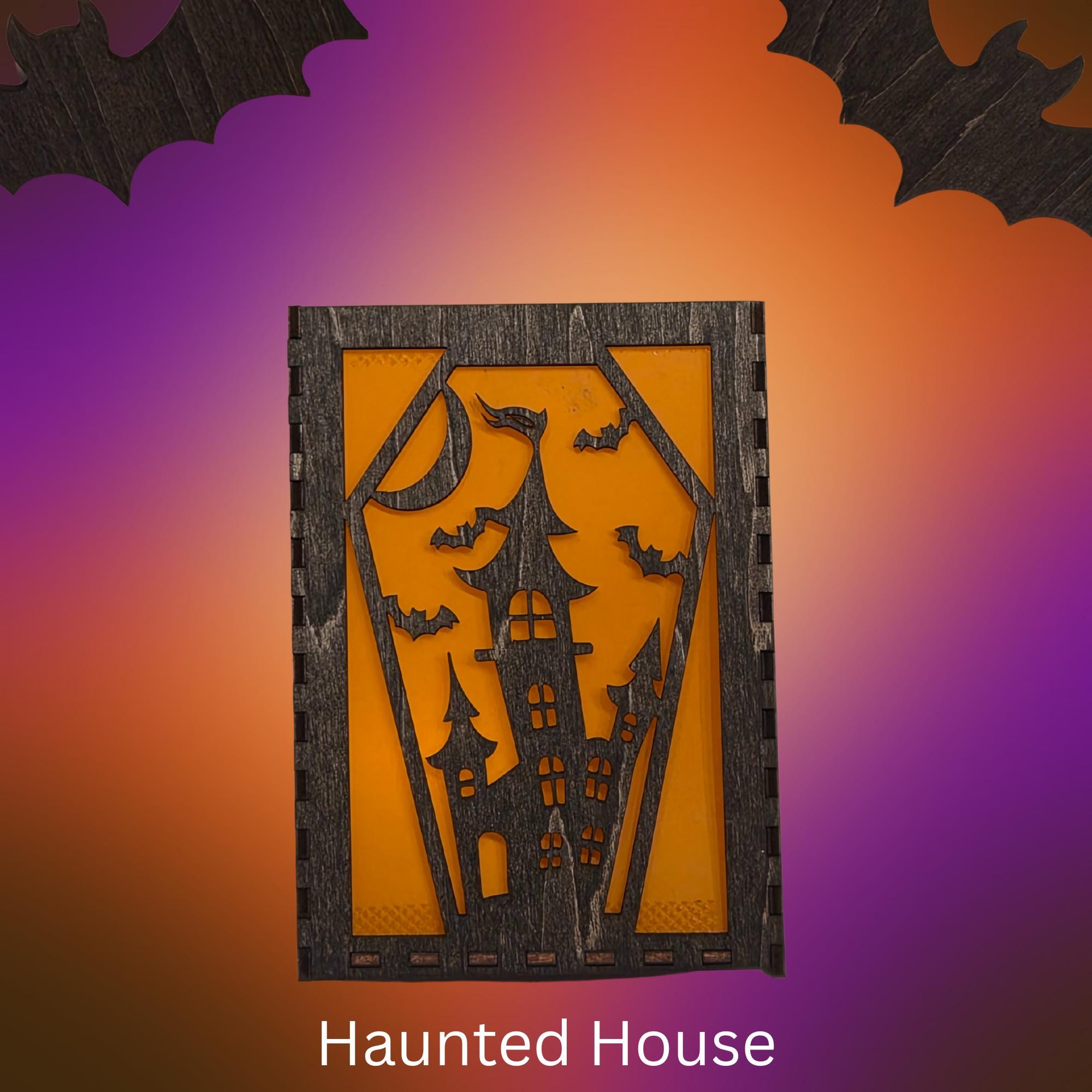Haunted House Halloween Decorations: Laser Cut Basswood Tea Light - Grim Reaper, Raven, Skeleton, Spider