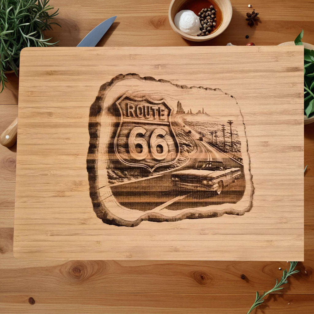 Personalized Route 66 Cutting Board: Engraved Nostalgic Kitchen Decor