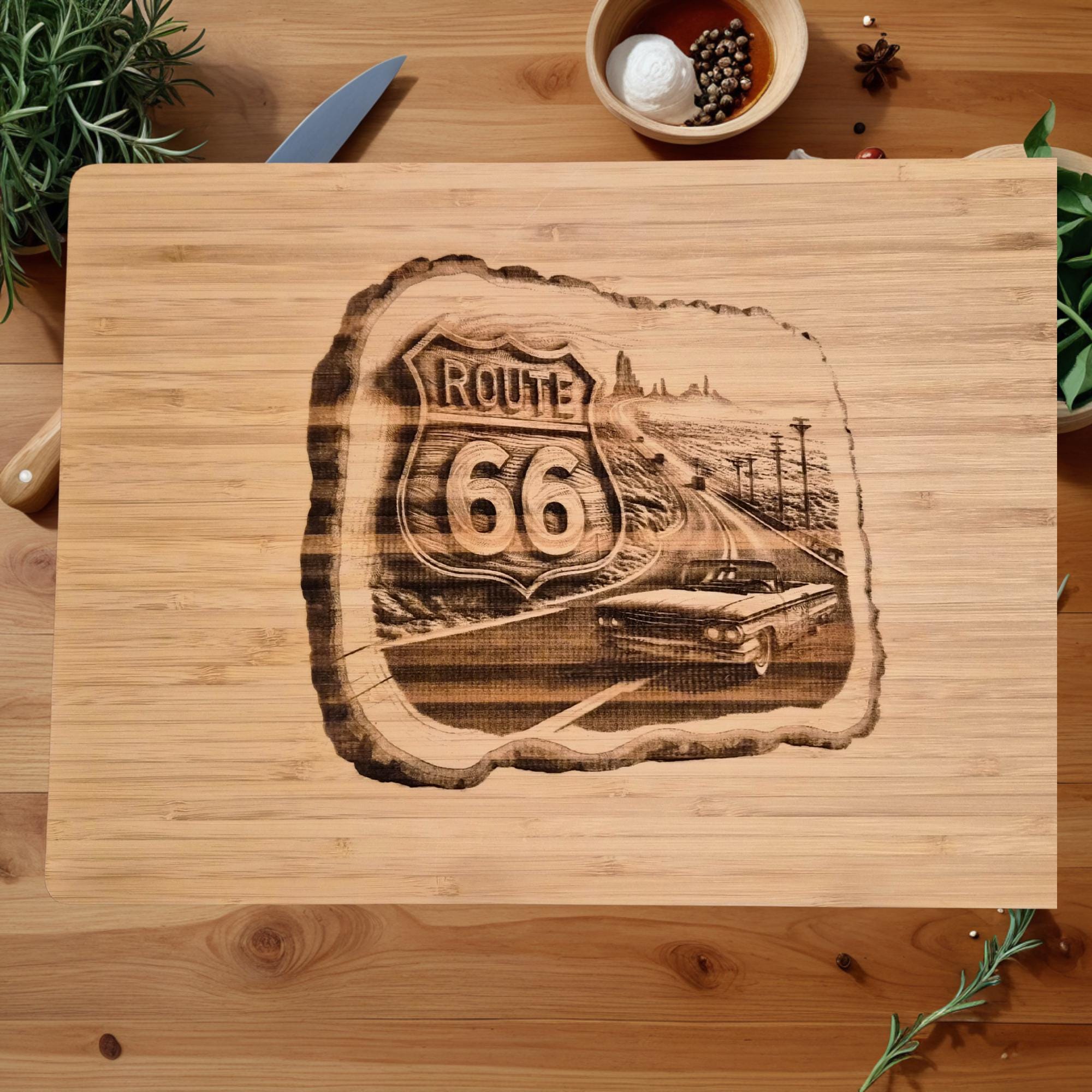 Personalized Route 66 Cutting Board: Engraved Nostalgic Kitchen Decor