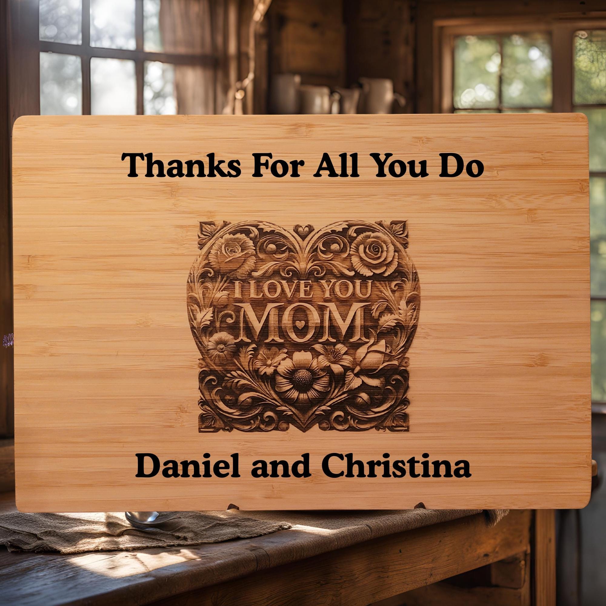 Personalized Bamboo Cutting Board: 3D Engraved Gift for Mom