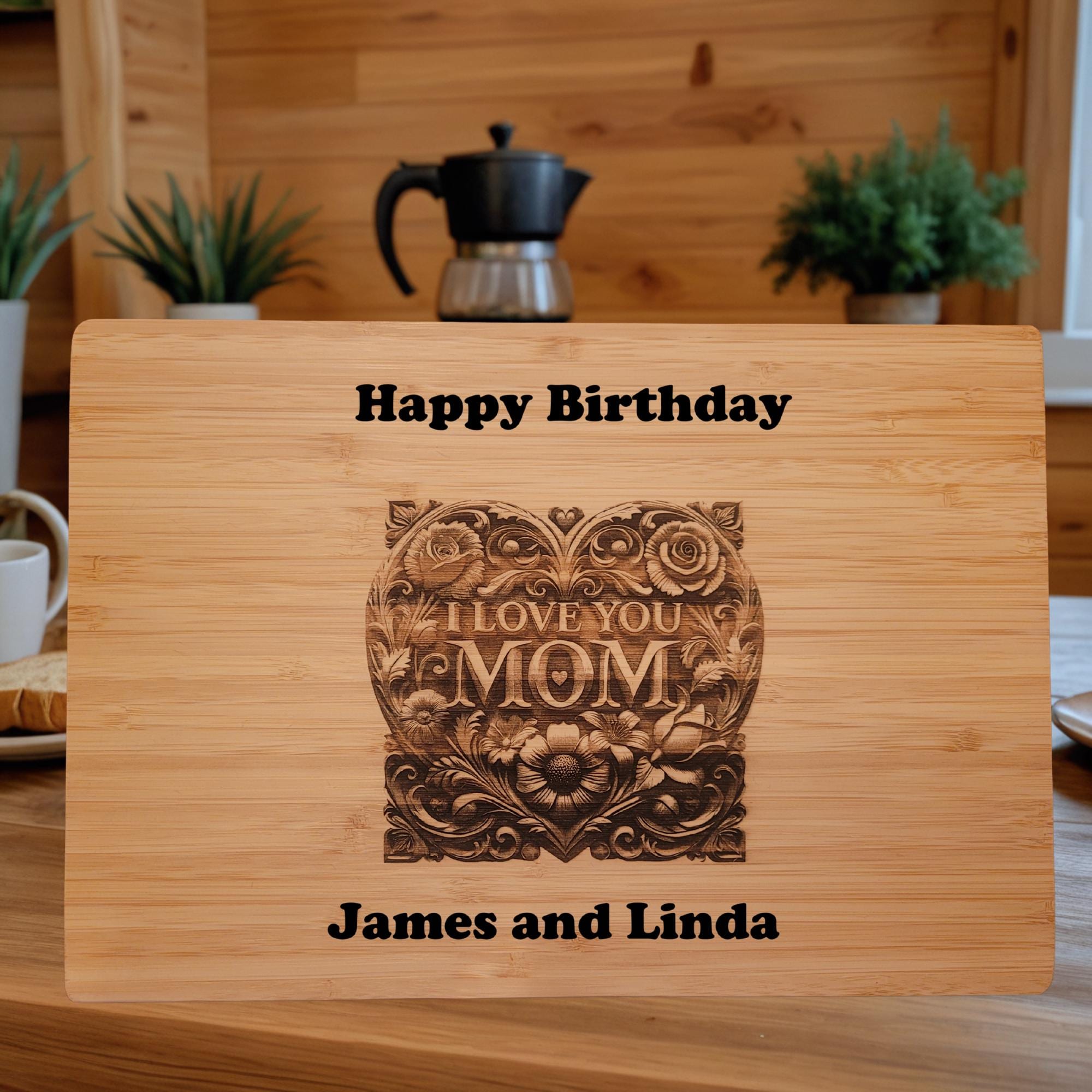 Personalized Bamboo Cutting Board: 3D Engraved Gift for Mom